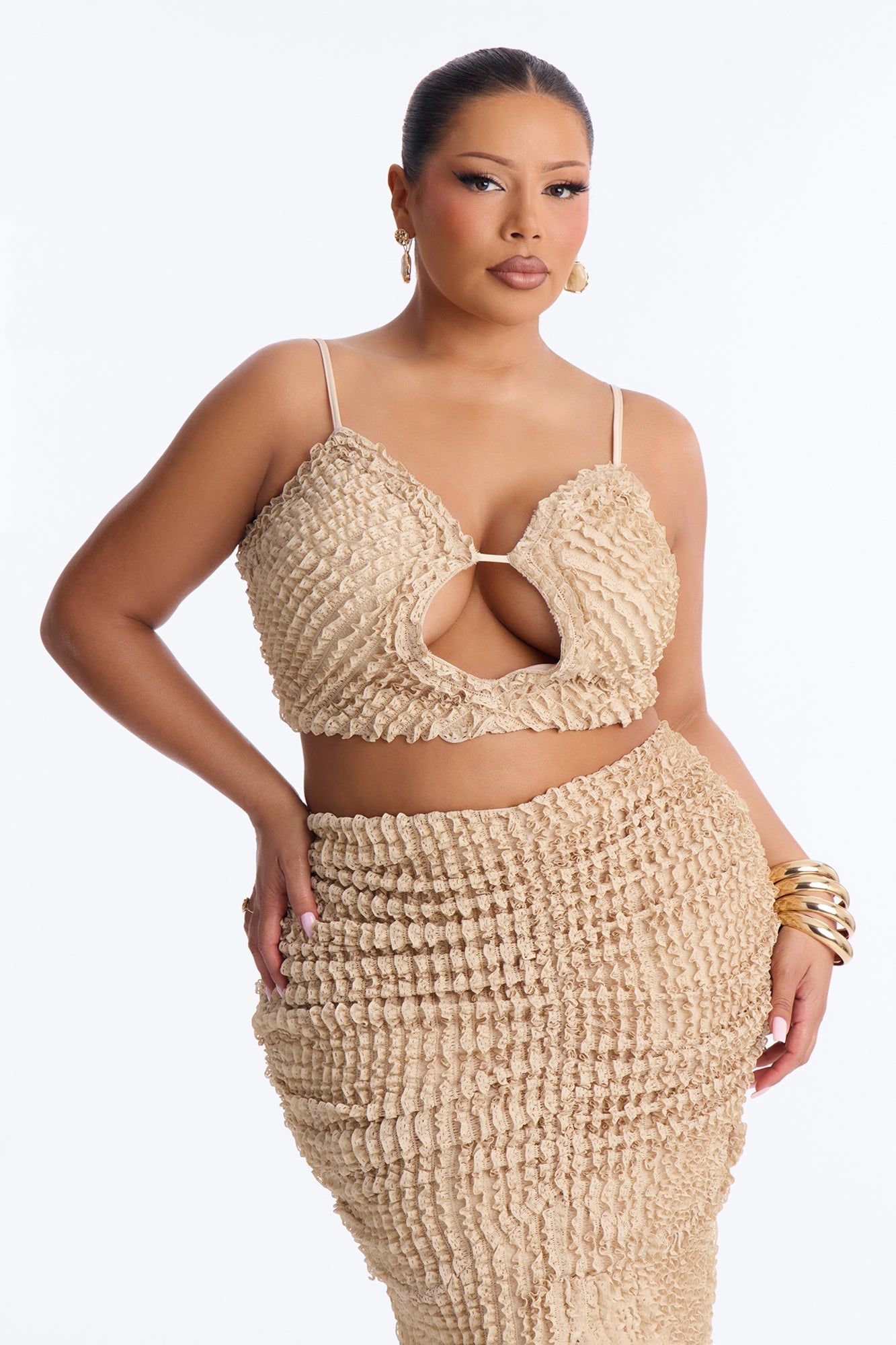 Kelsey Textured Maxi Skirt Set - Beige