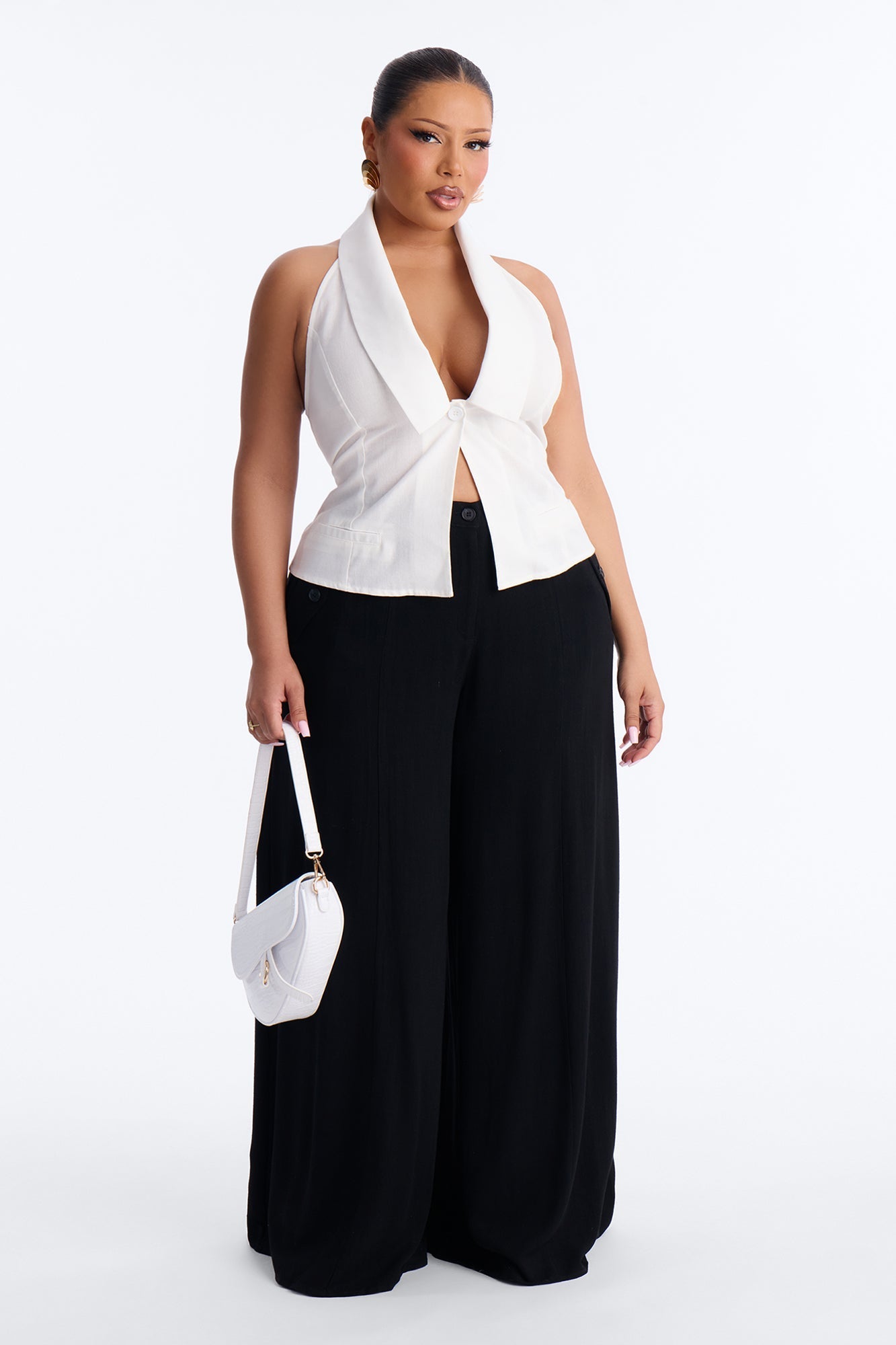 Flash On Linen Halter Top - White Fashion Nova