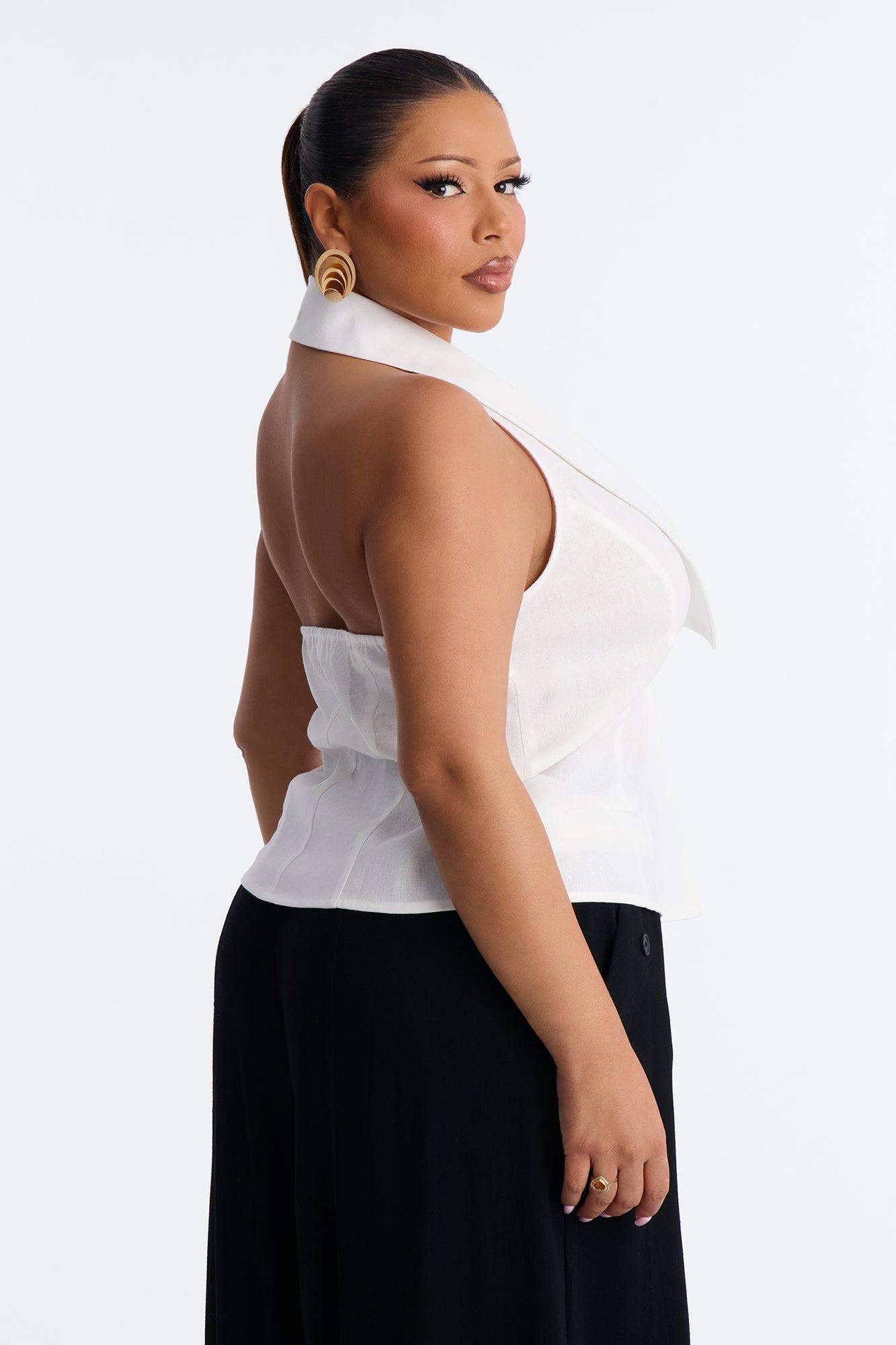 Flash On Linen Halter Top - White Fashion Nova