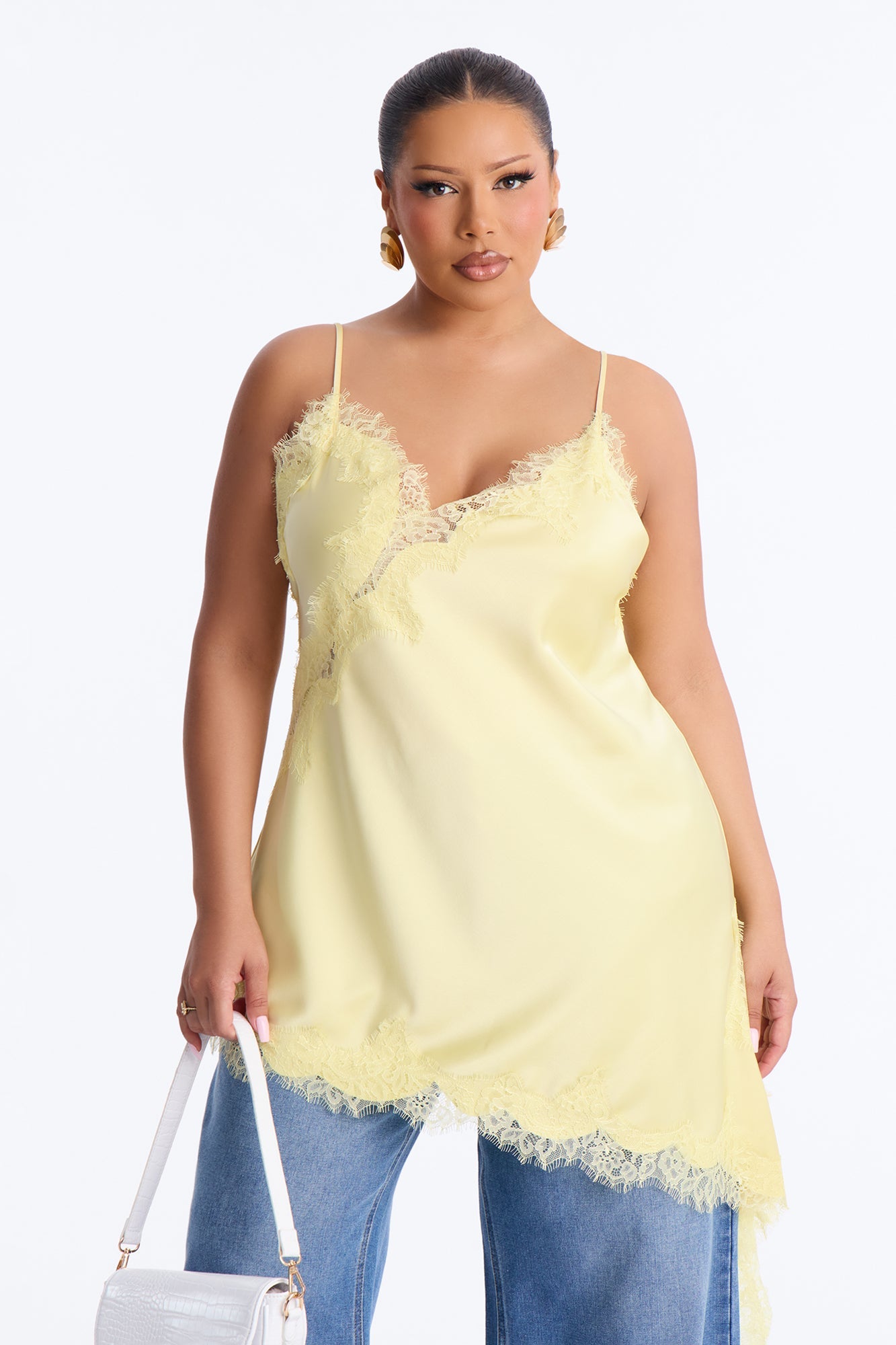 Taste Of Trouble Lace Trim Satin Top - Butter Yellow