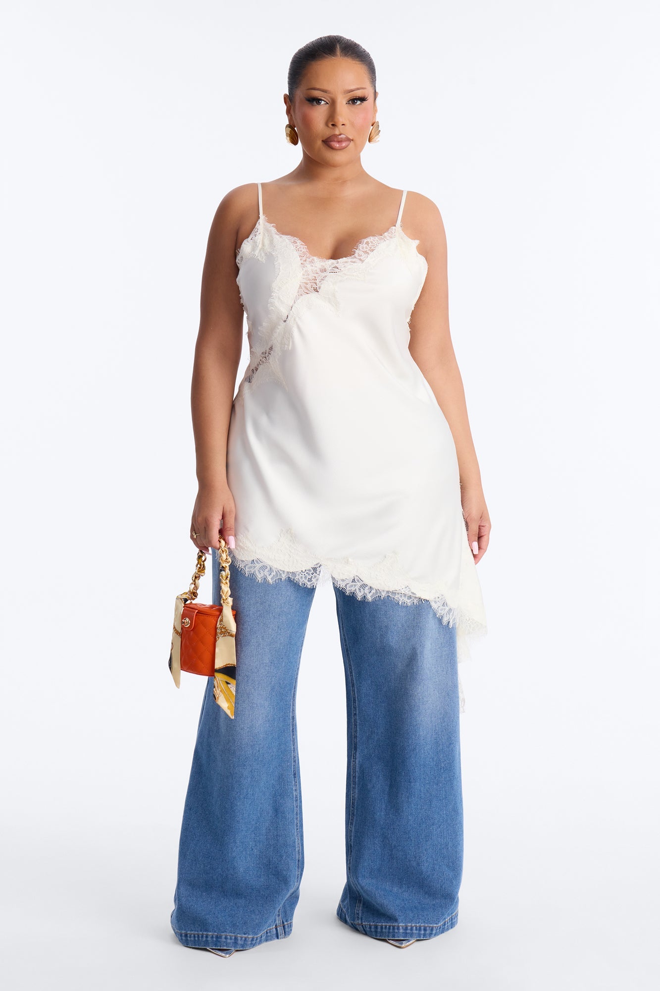 Taste Of Trouble Lace Trim Satin Top - Ivory