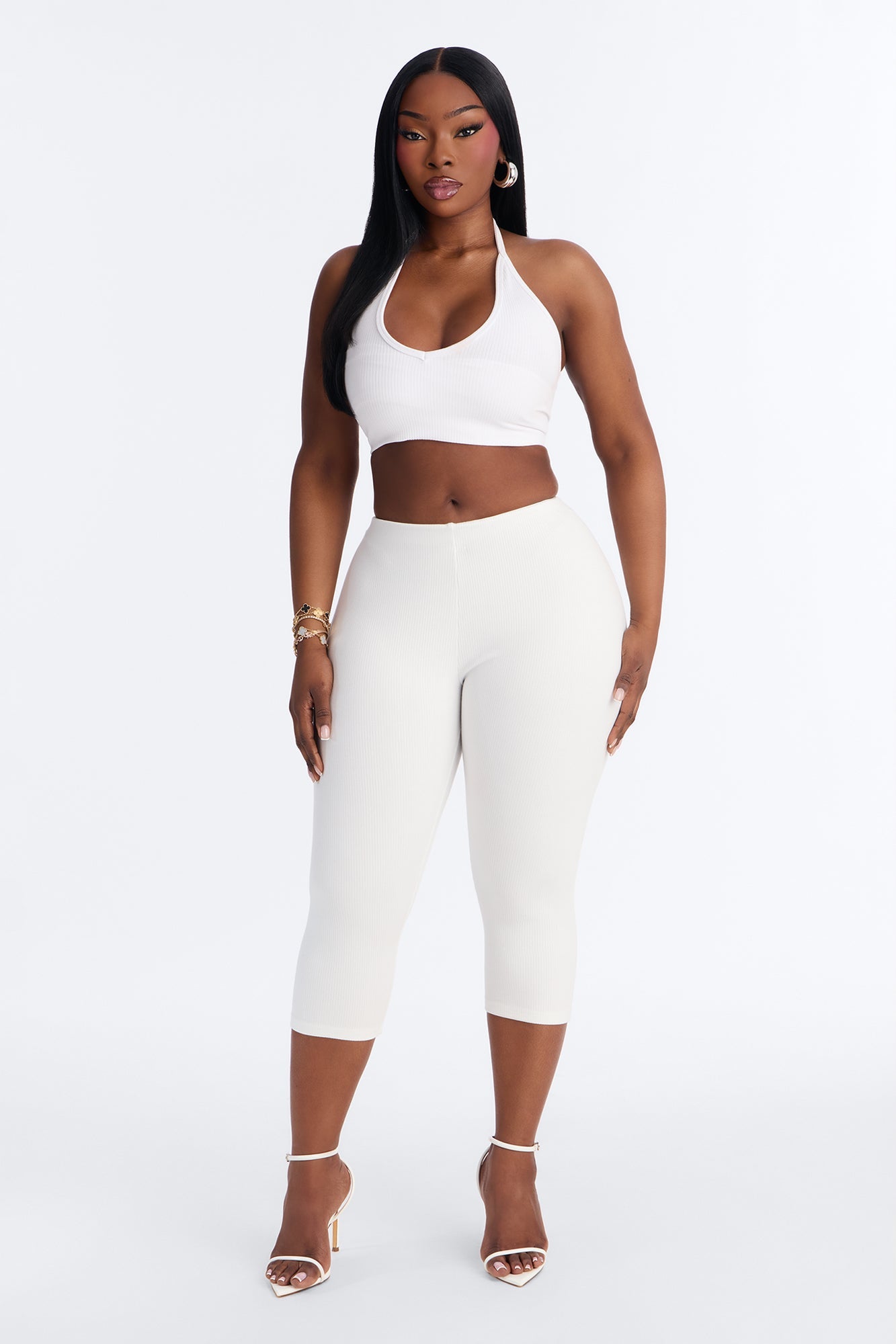 Ultra Ribbed Low Rise Capri Legging - White