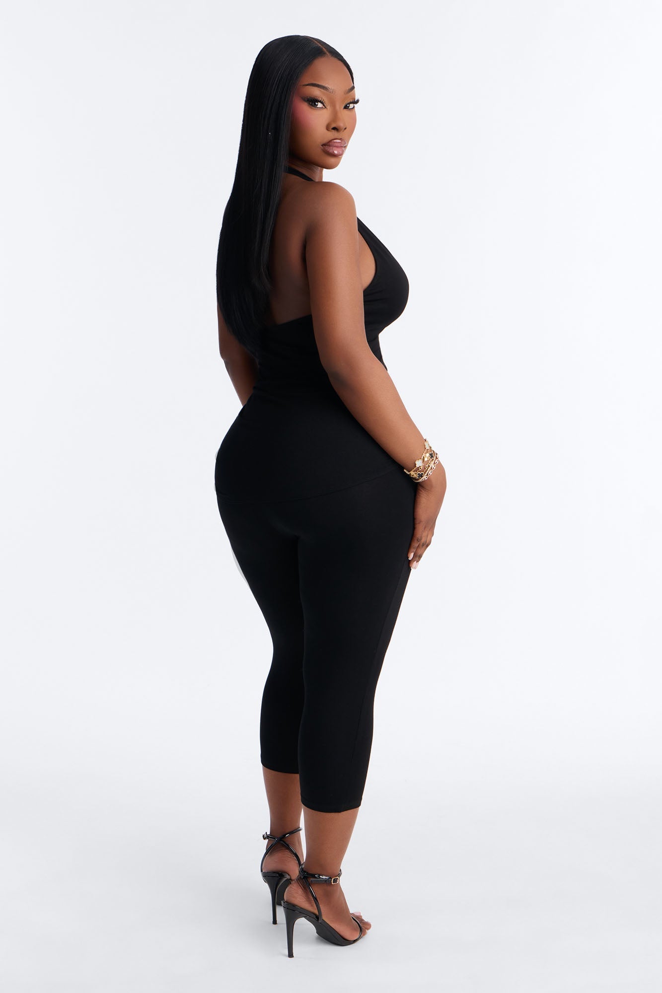 Karla Plunge Capri Catsuit - Black