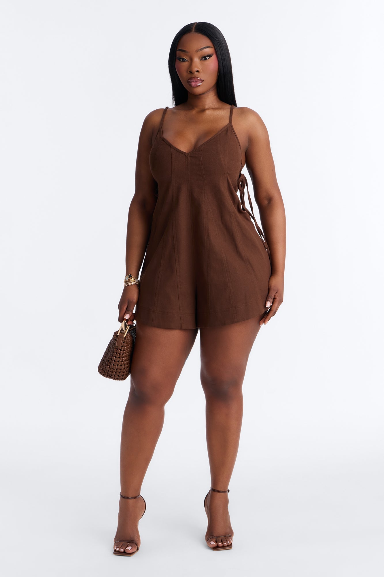 Just A Girl Twill Romper - Brown
