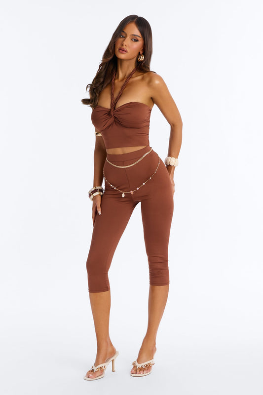 Bianca Braided Halter Capri Set - Brown