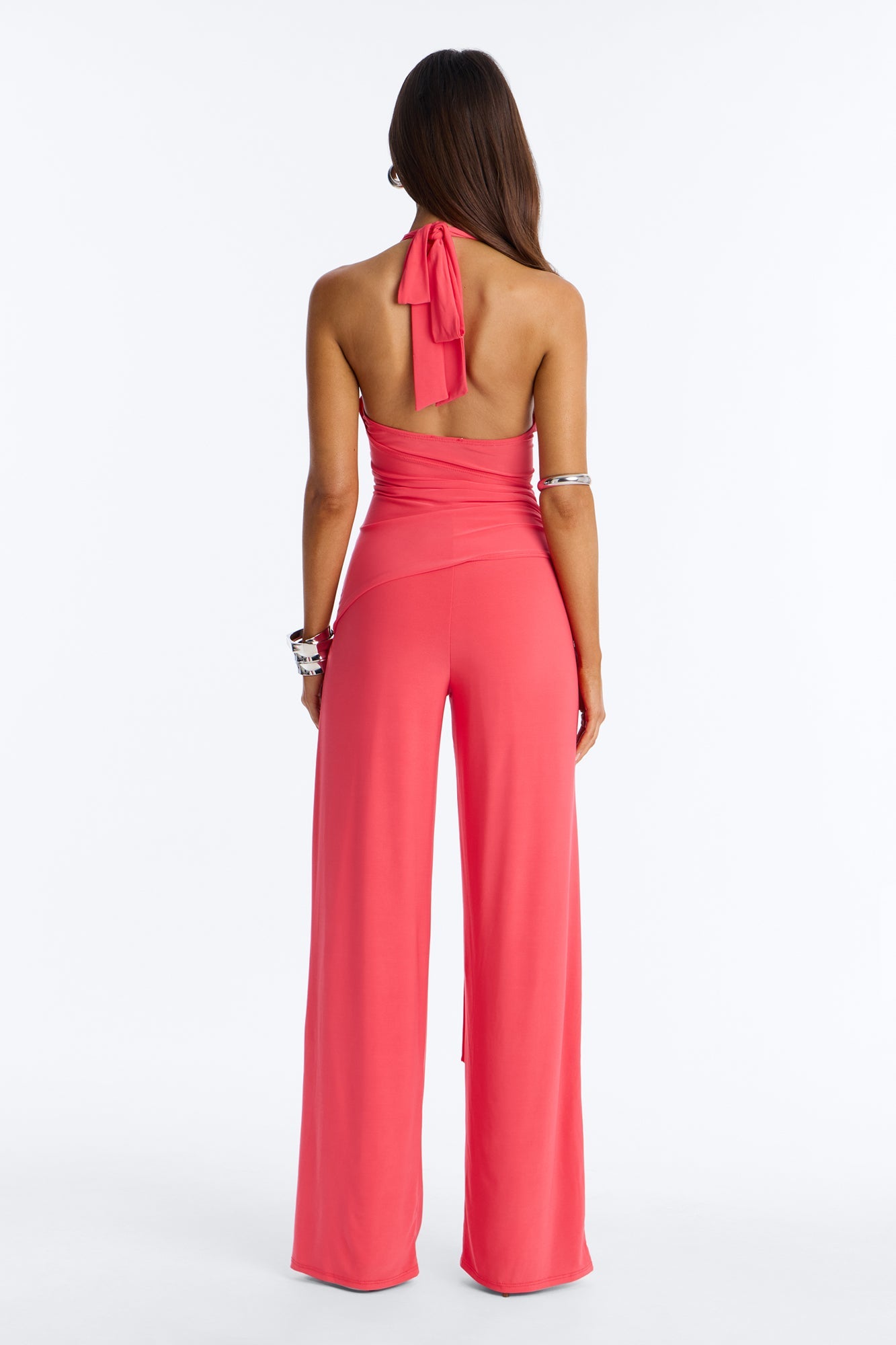 Gemma Halter Draped Jumpsuit - Coral