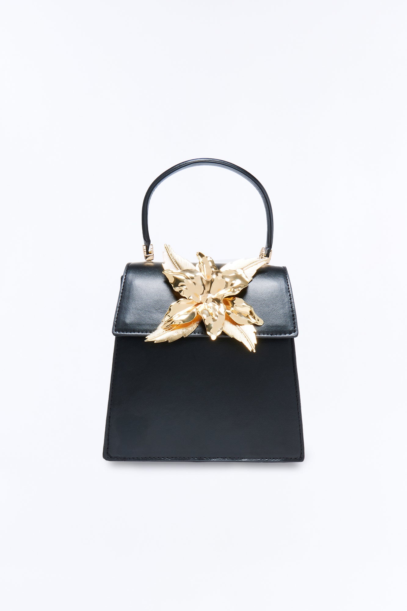 Floral Dreams Faux Leather Satchel Handbag - Black/Gold