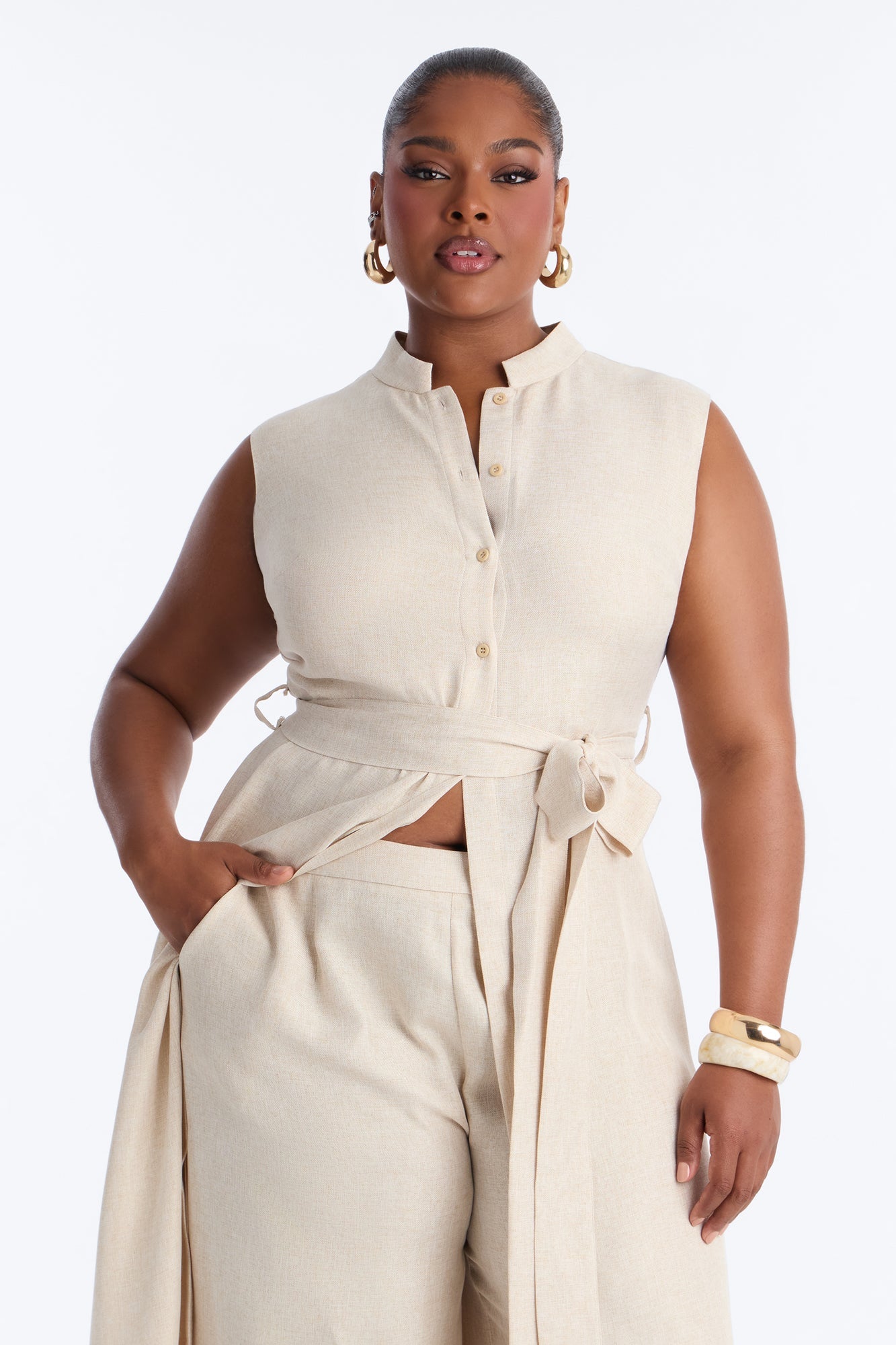 Marissa Vest Linen Pant Set - Cream