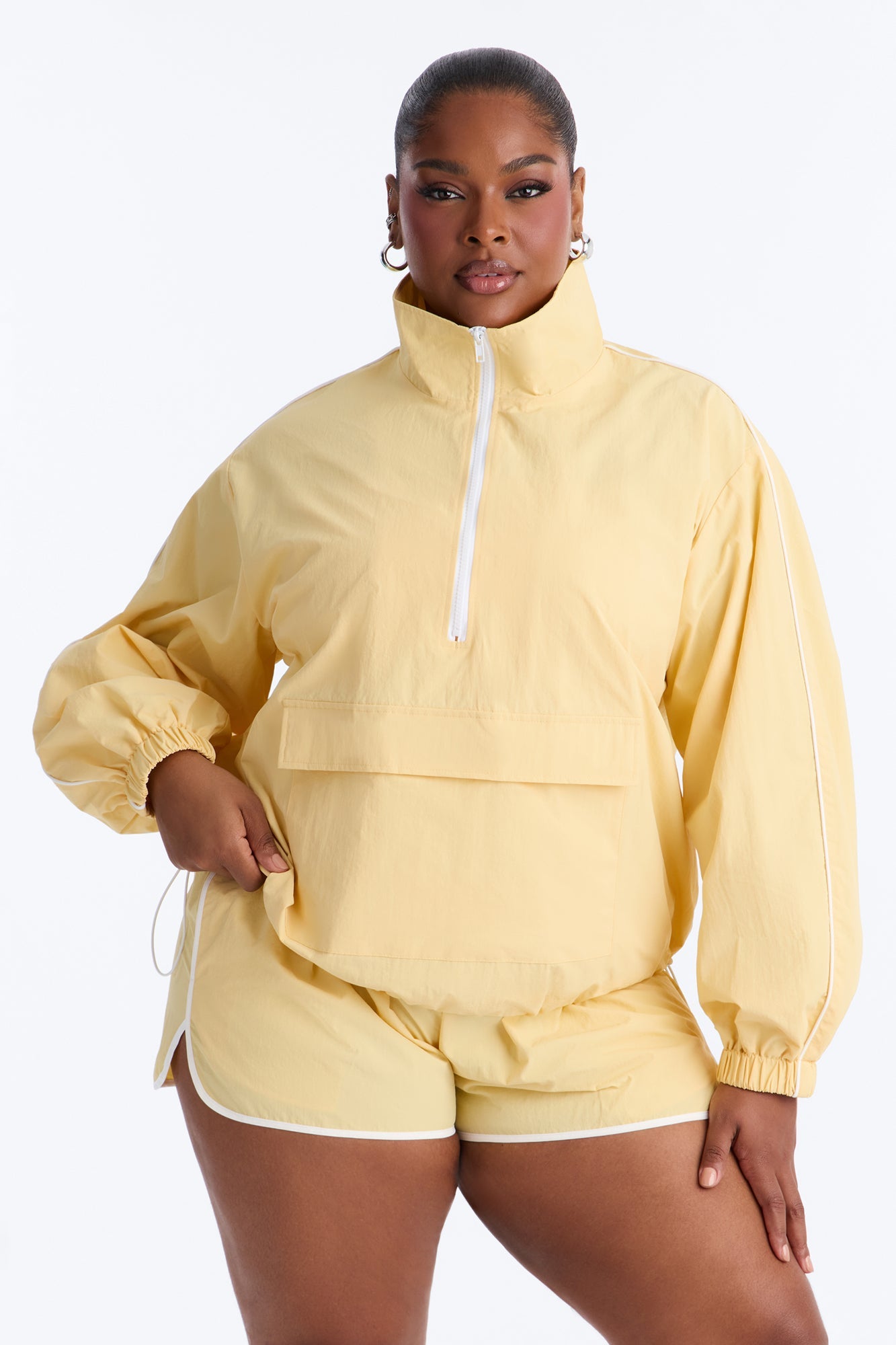 Victory Lap Windbreaker Funnel Neck Half Zip Jacket - Yellow