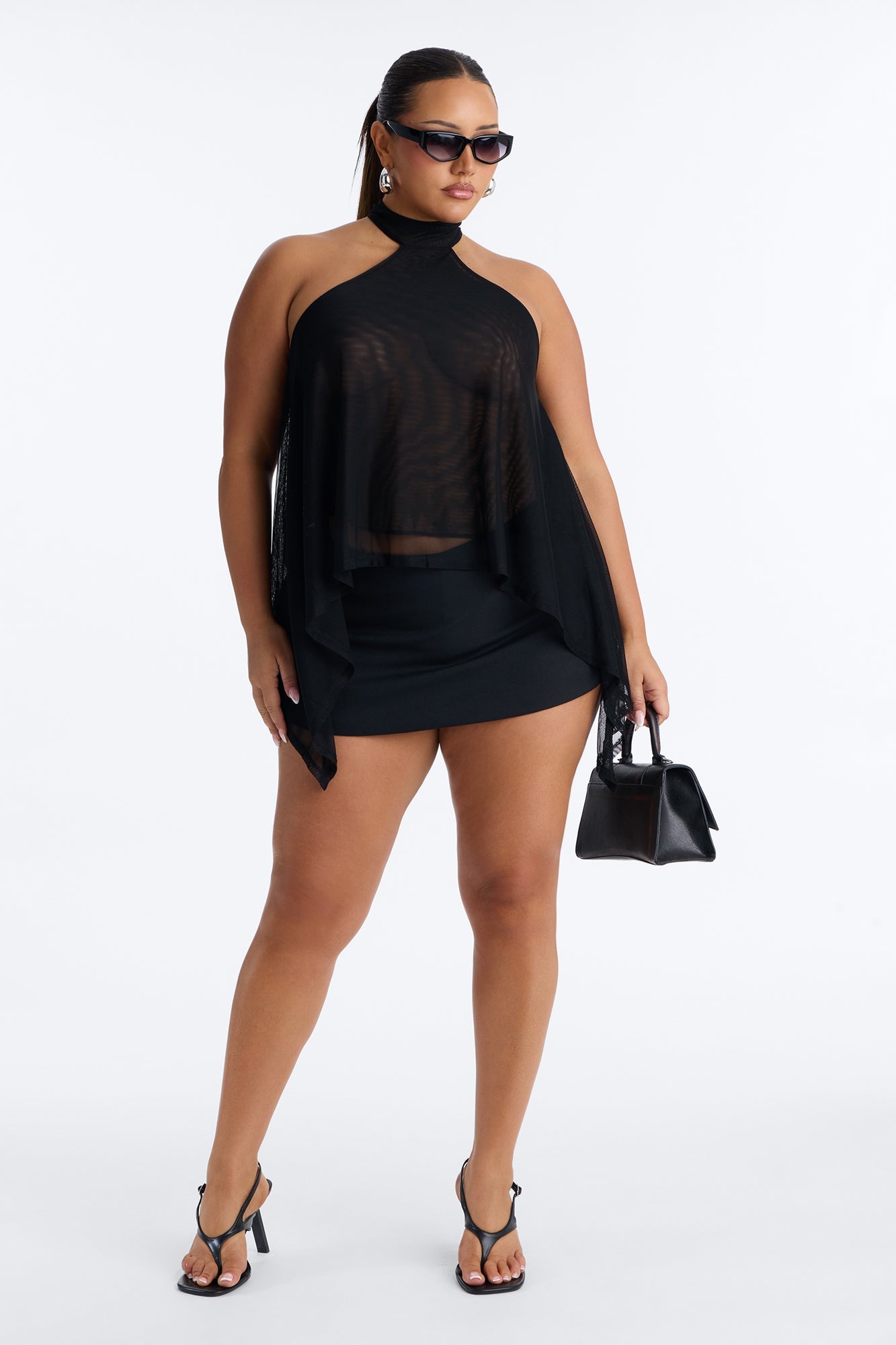 Feeling Fine Sheer Mesh High Neck Sleeveless Top - Black