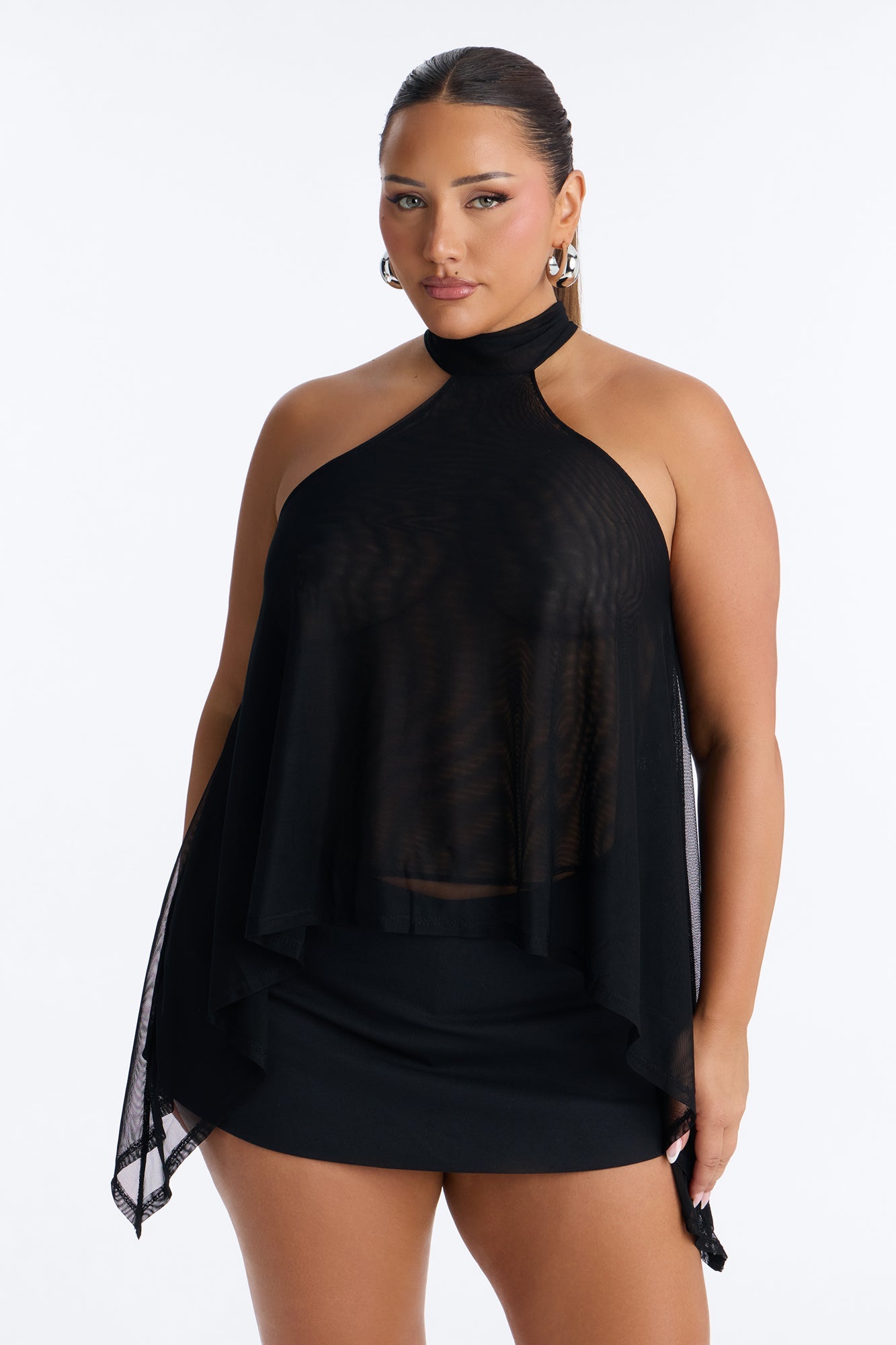 Feeling Fine Sheer Mesh High Neck Sleeveless Top - Black
