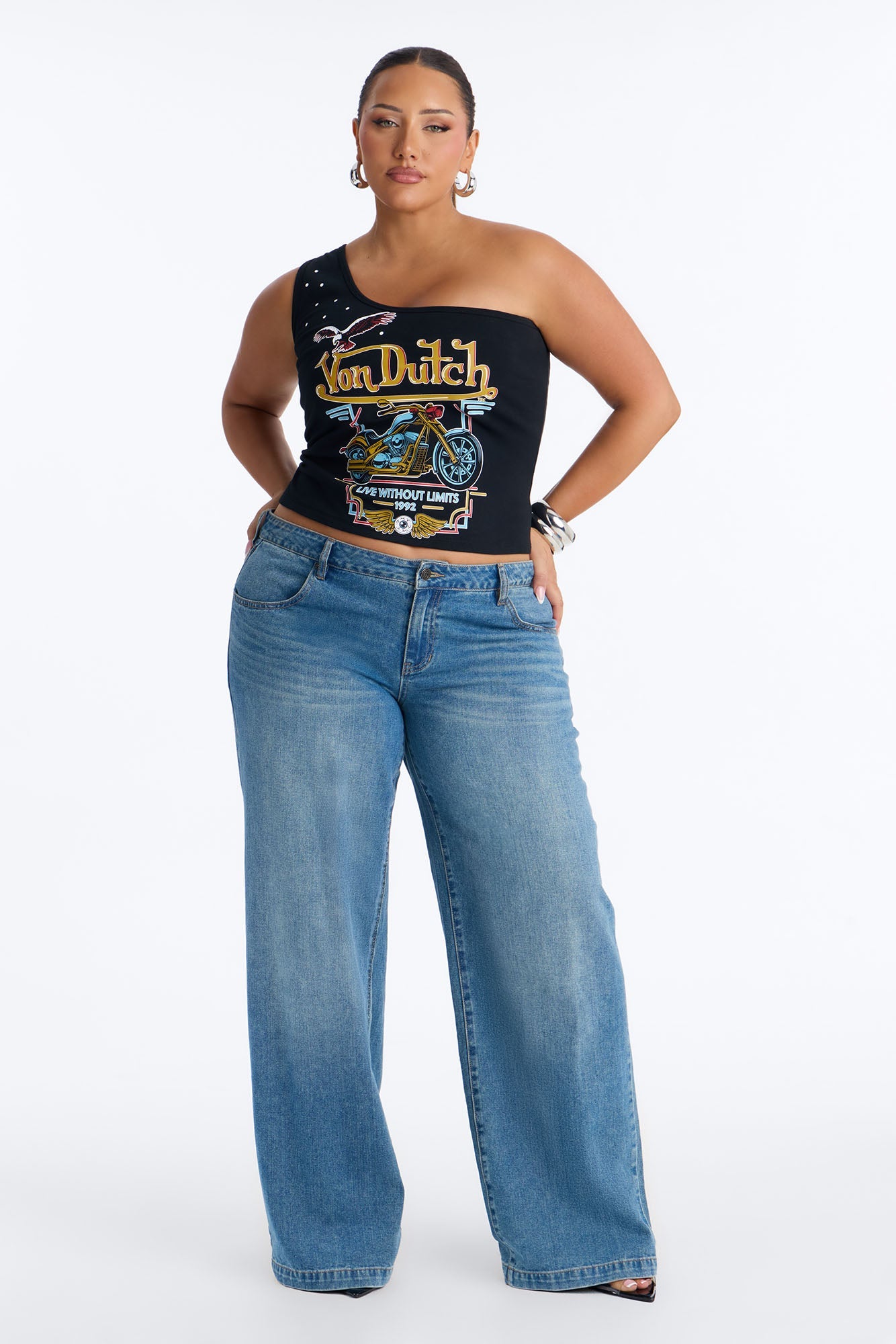 Von Dutch Rocker One Shoulder Tank With Studs - Black