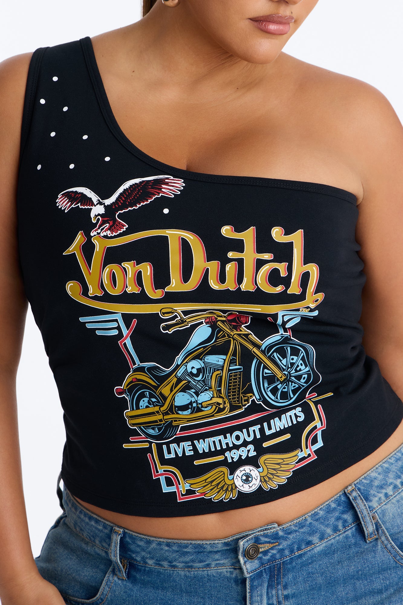 Von Dutch Rocker One Shoulder Tank With Studs - Black