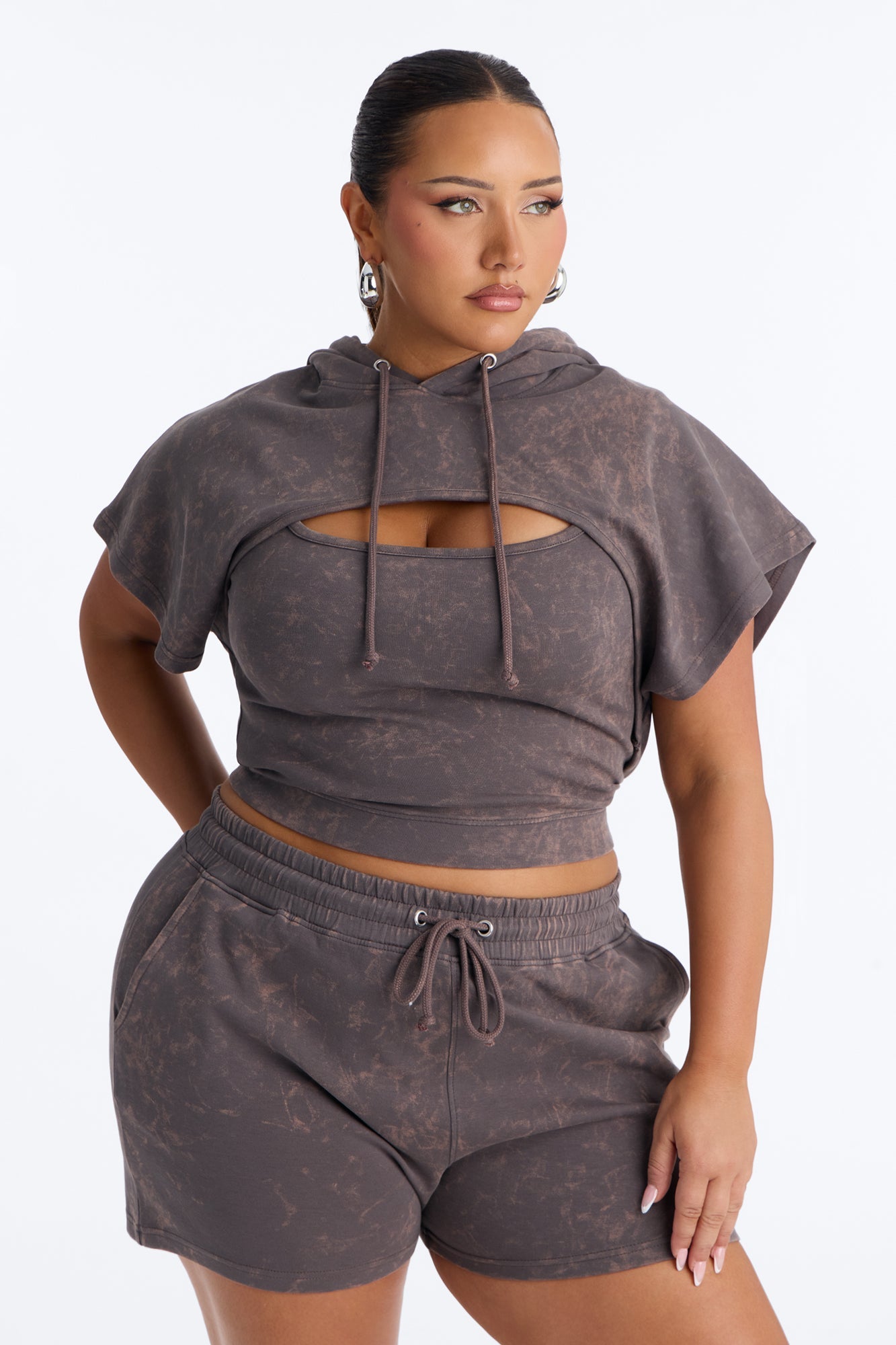 Braelyn Bolero 3 Piece Short Set - Brown