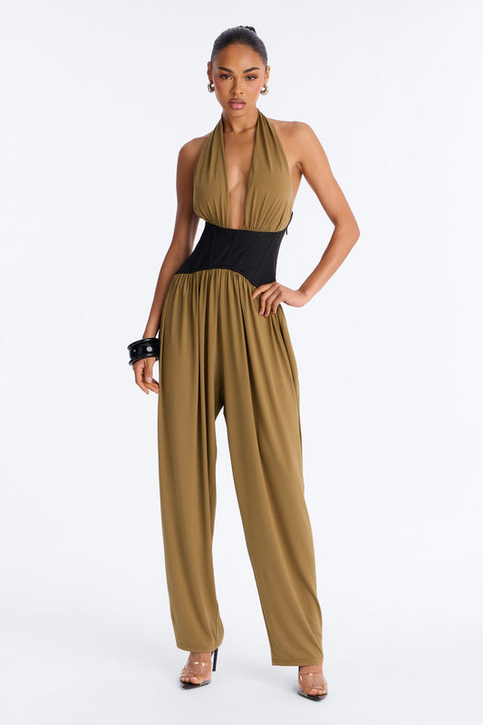 Raia Corset Trim Jumpsuit - Olive