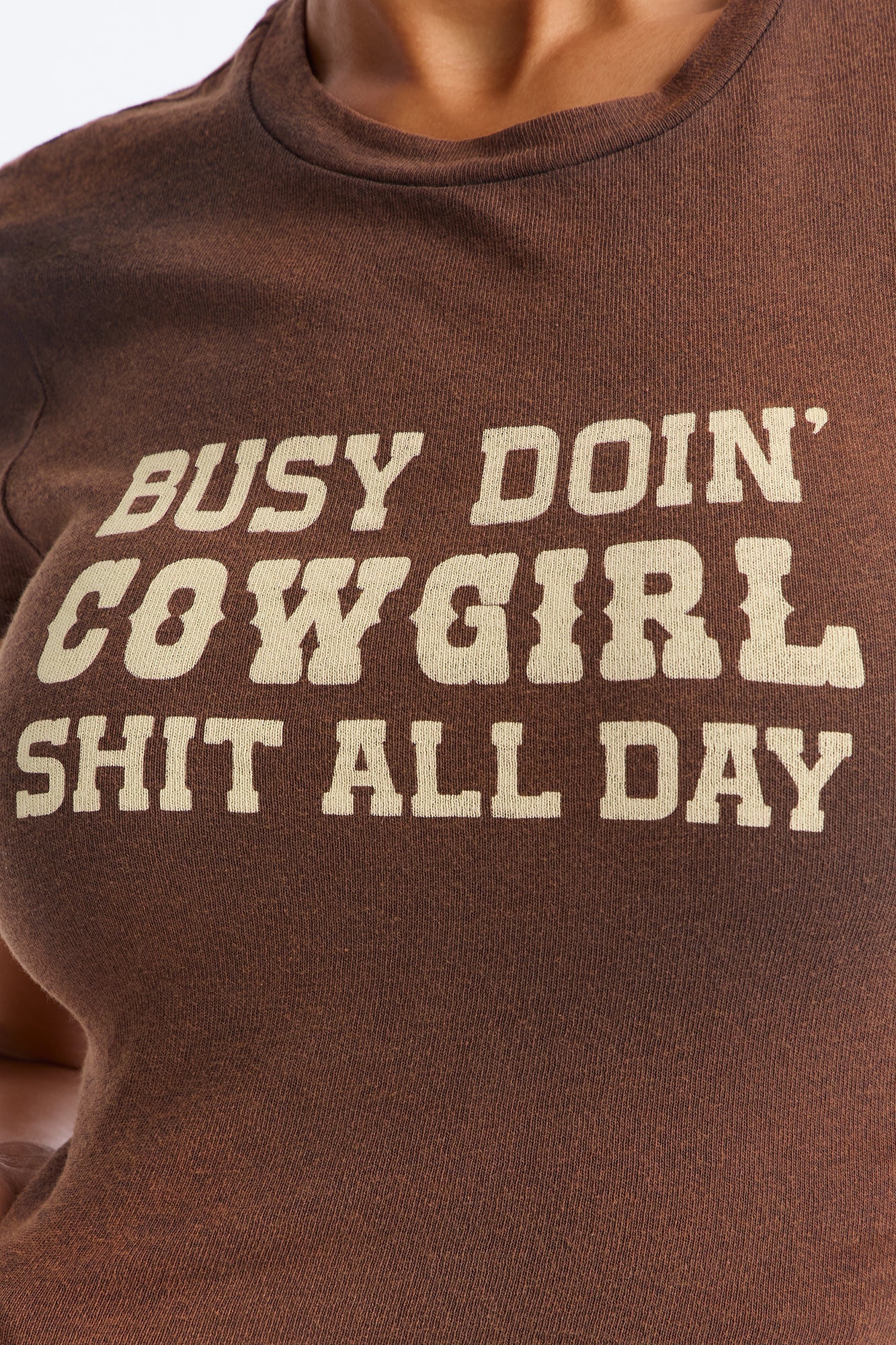Cowgirl Shit All Day Washed Baby Tee - Brown