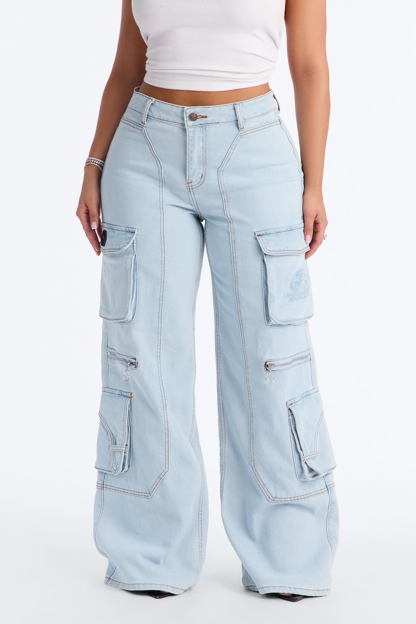 Southpole Cargo Baggy Jeans - Light Wash