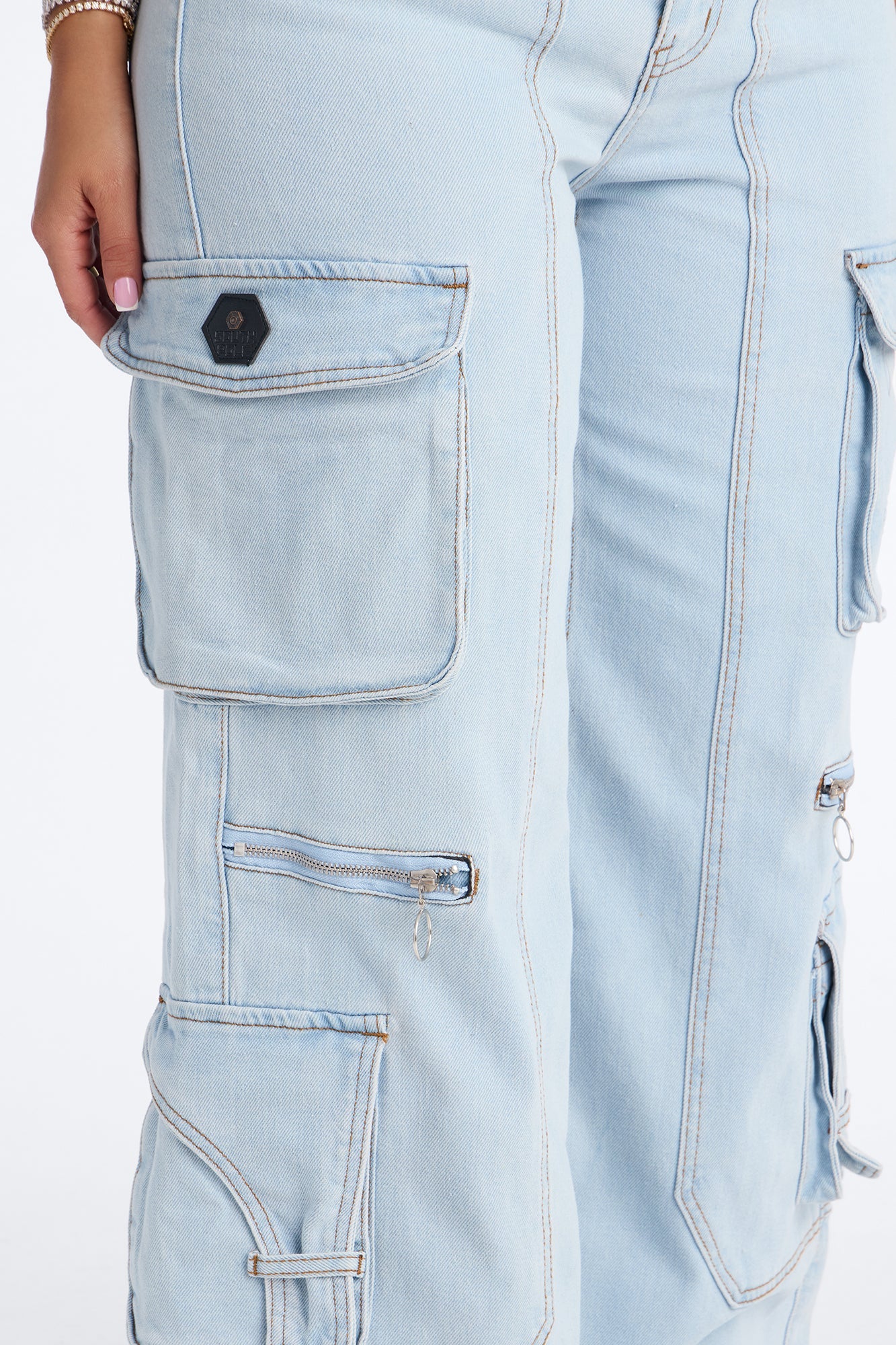 Southpole Cargo Baggy Jeans - Light Wash