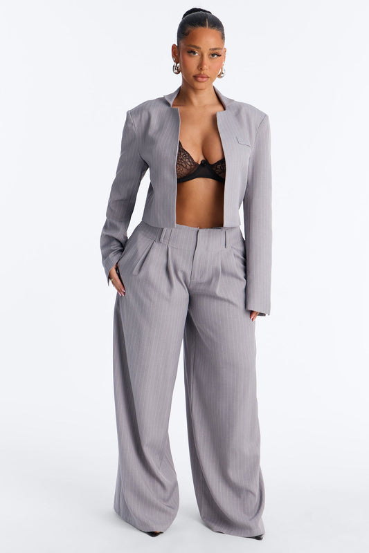 Ahmeira Pinstripe Wide Leg Trouser Pant - Grey/combo Fashion Nova