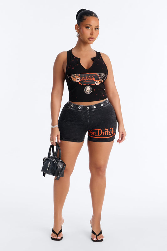 Von Dutch Rocker Bleach Notch Neck Tank - Black Wash