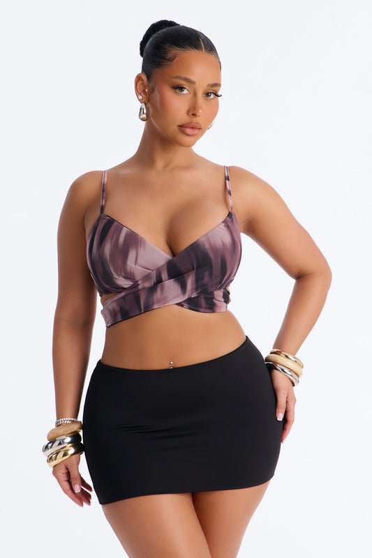 Wanderlust Mesh Tie Cropped Tank Top - Purple/combo