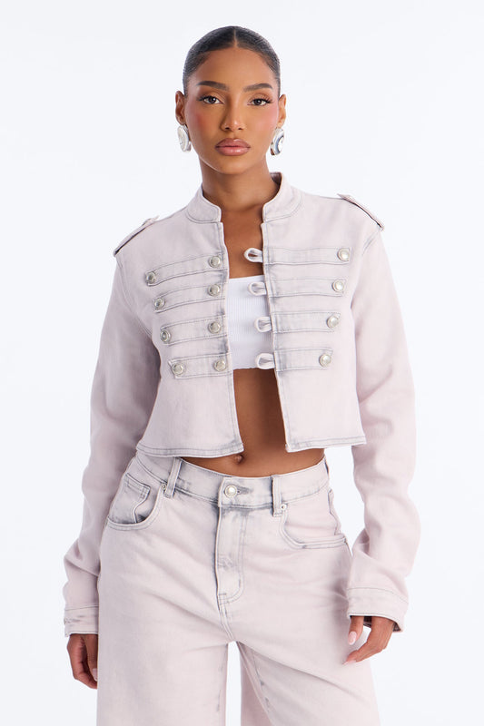 Pink Parade Cropped Denim Jacket - Pink
