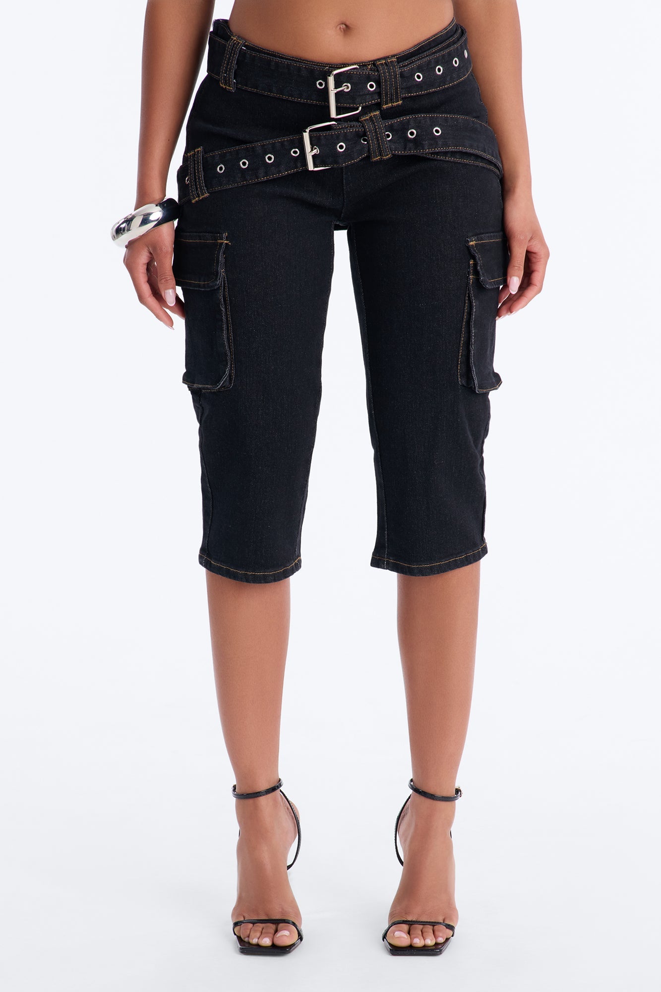 Top Secret Low Rise Skinny Capri Jeans - Black Wash