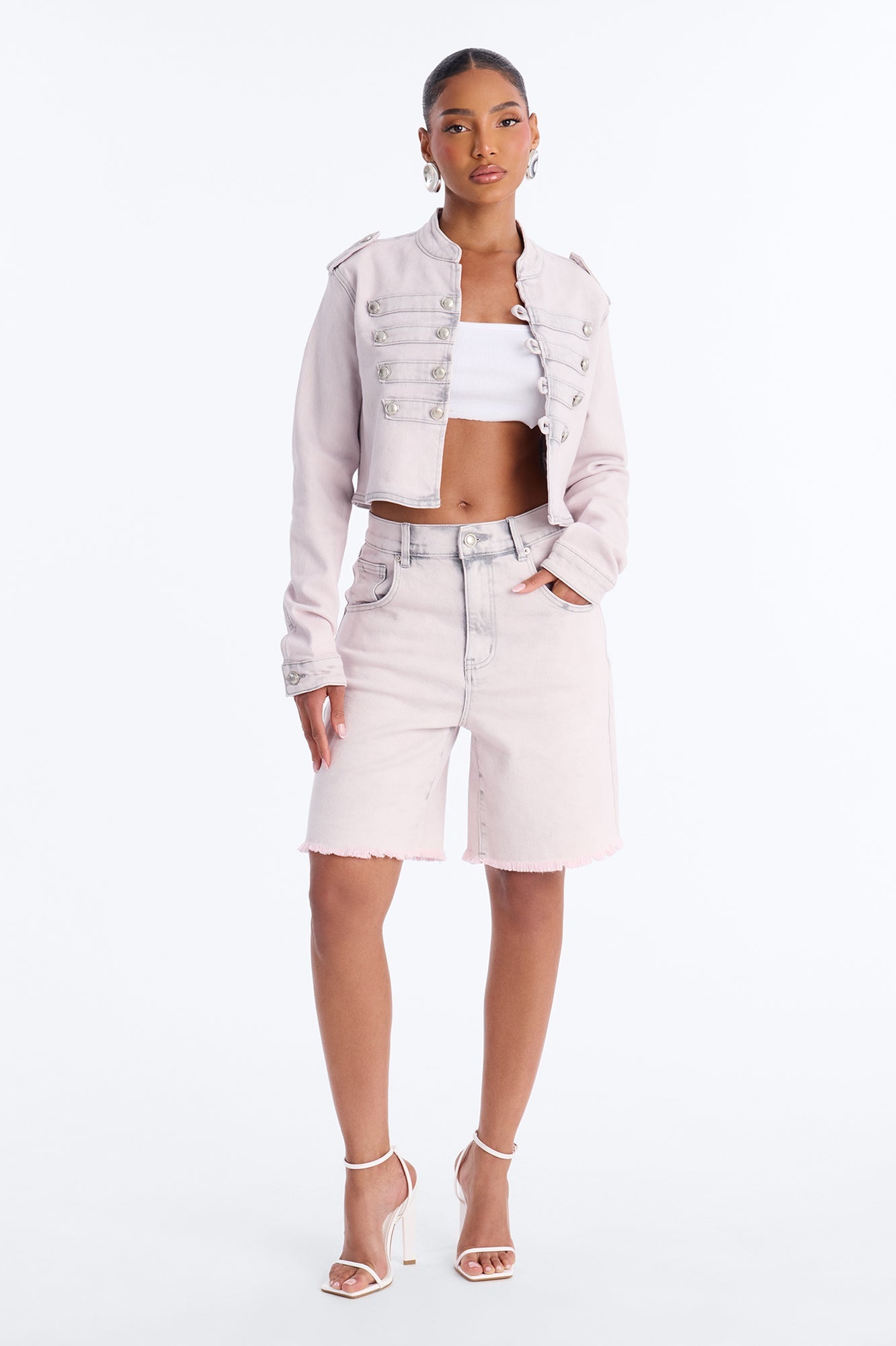 Pink Parade Denim Bermuda Shorts - Pink