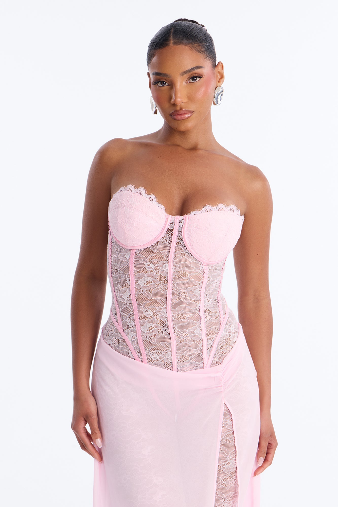 Illiana Lace Draped Catsuit - Light Pink