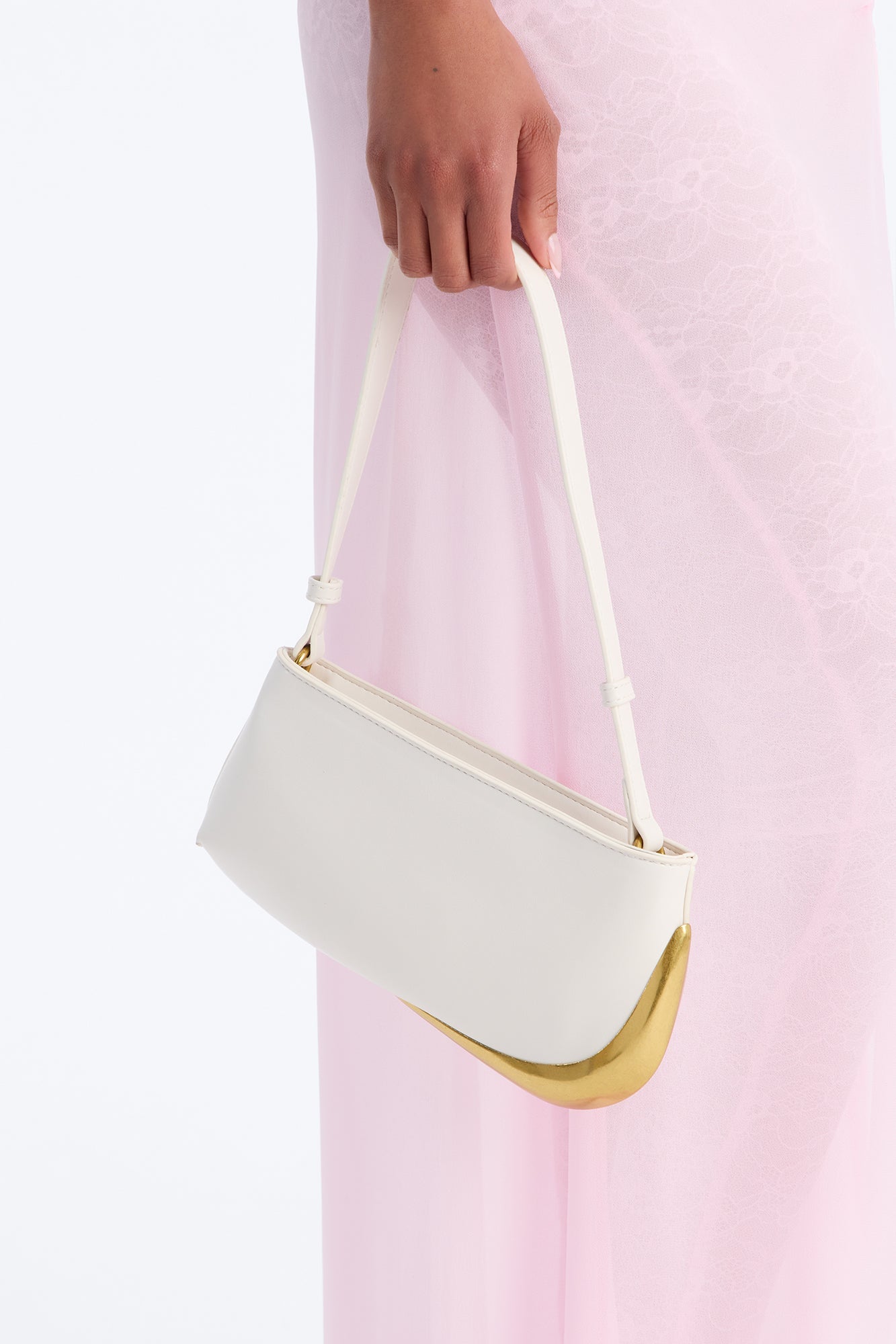 Jenni Hardware Faux Leather Shoulder Handbag - Ivory