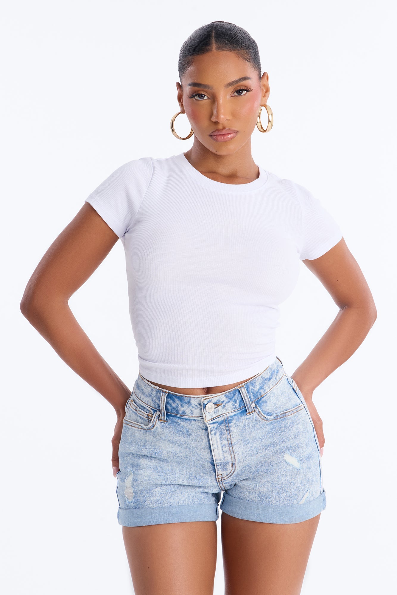 Cotton Rib Crew Neck Baby Tee - White