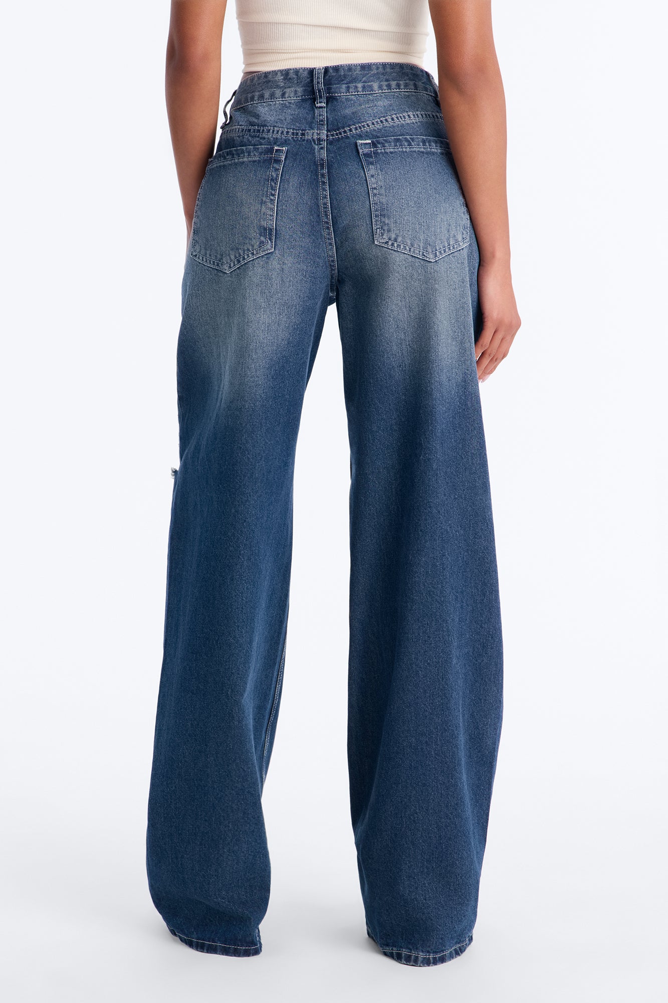 Next Time Ripped Straight Leg Jeans - Dark Wash