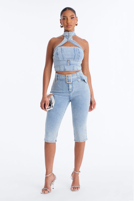Let Me Adore You Capri Set - Light Wash