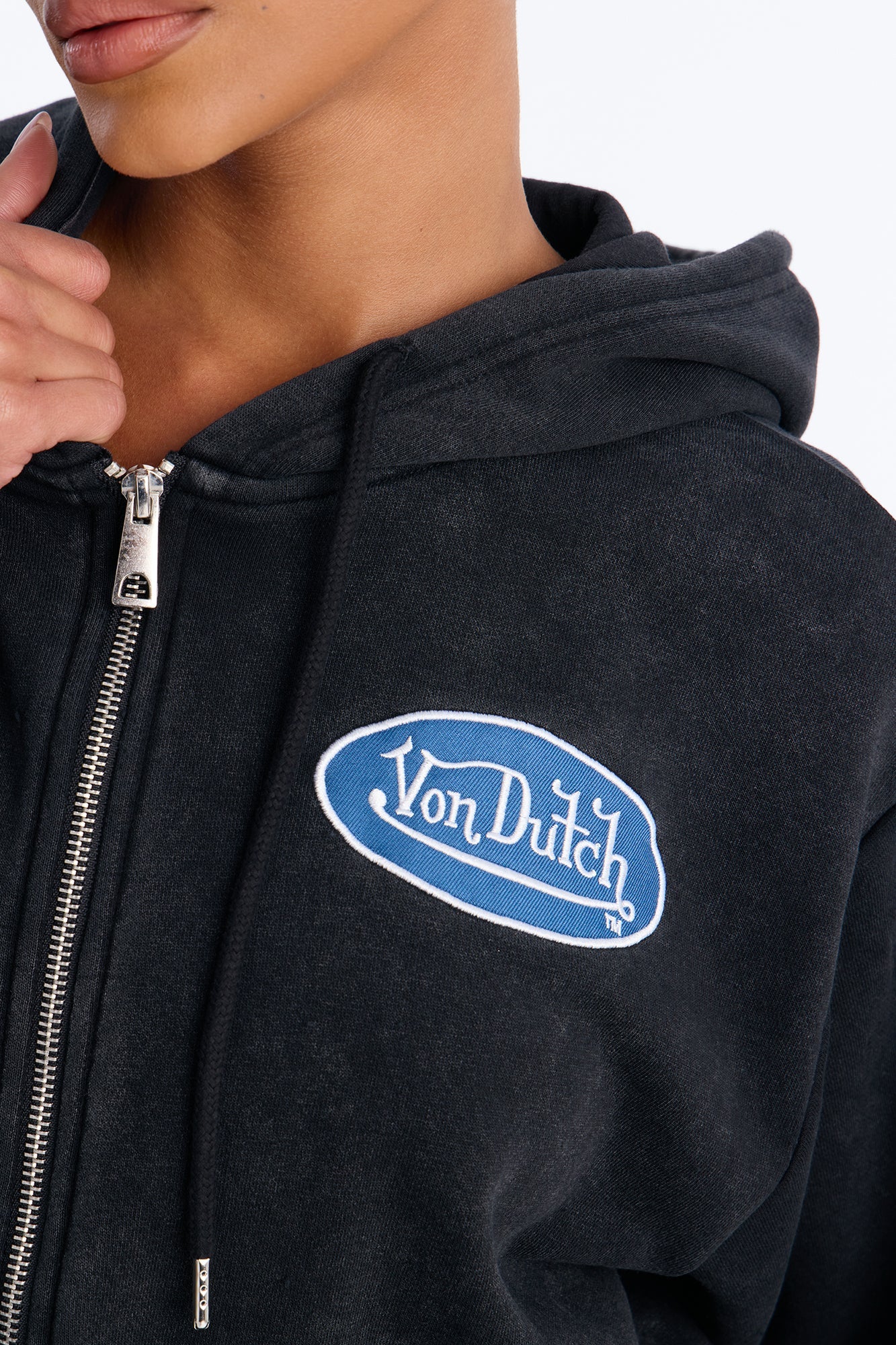 Von Dutch Logo Washed Zip Up Hoodie - Black Wash