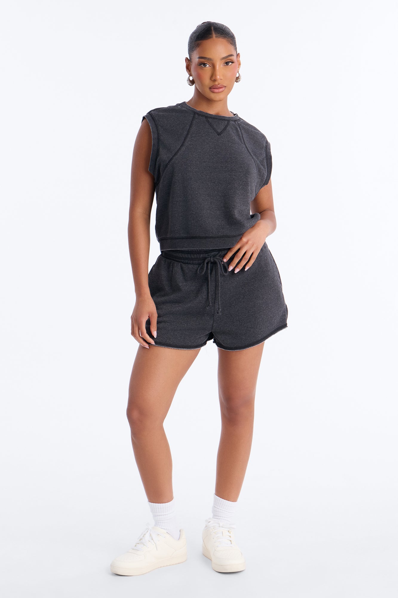 Bree Casual Sweatshort Set - Black