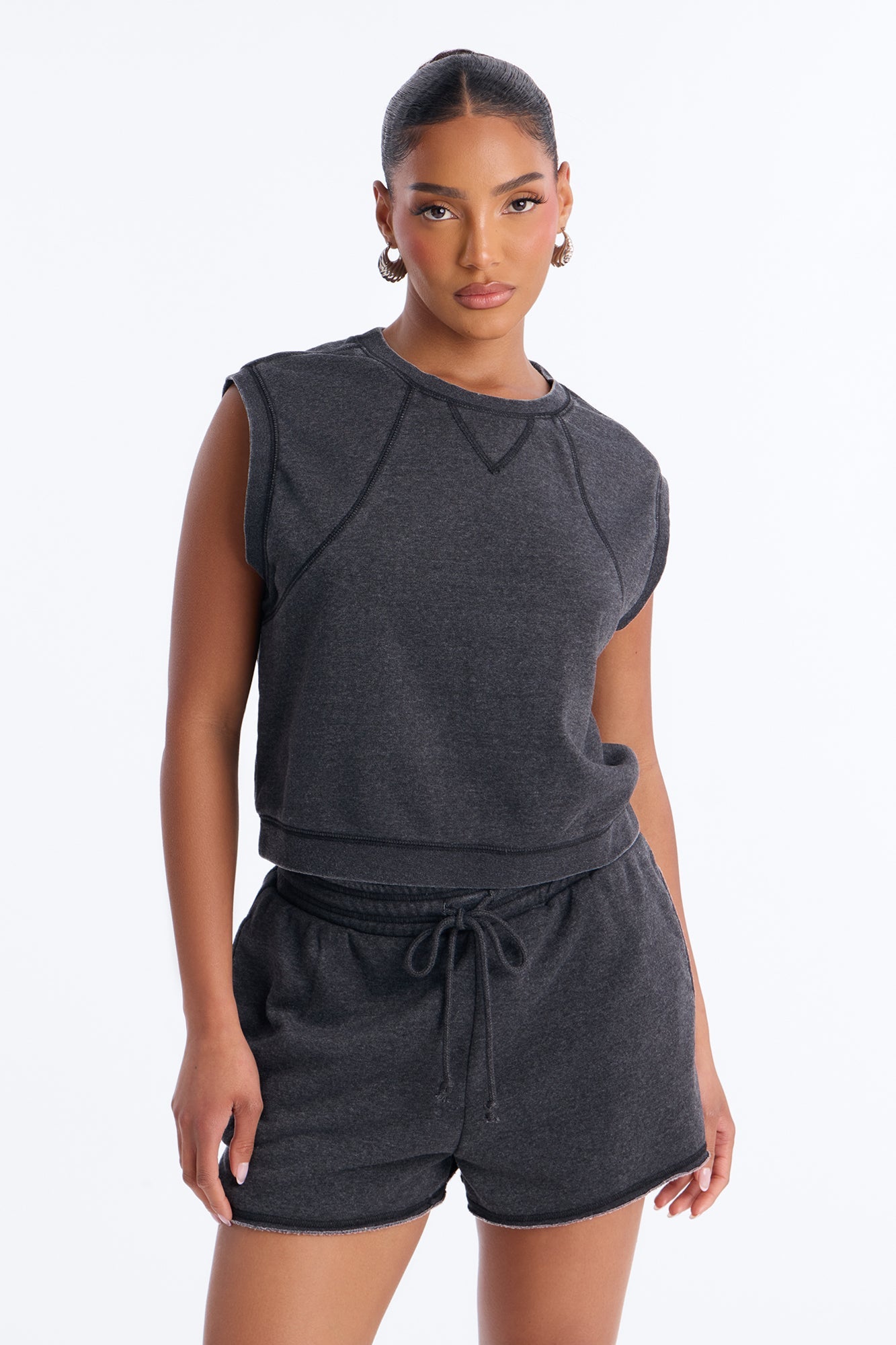 Bree Casual Sweatshort Set - Black