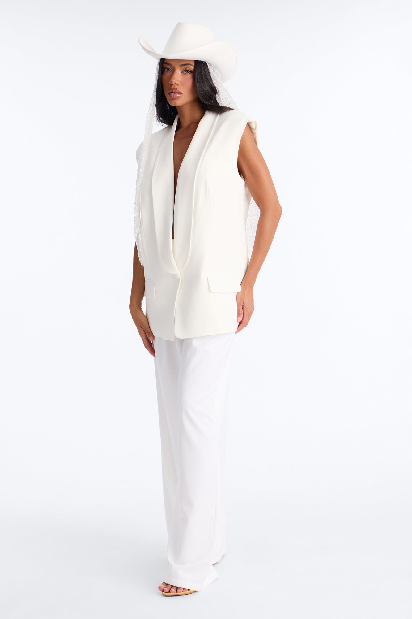 A Girl In White Cowboy Hat - White