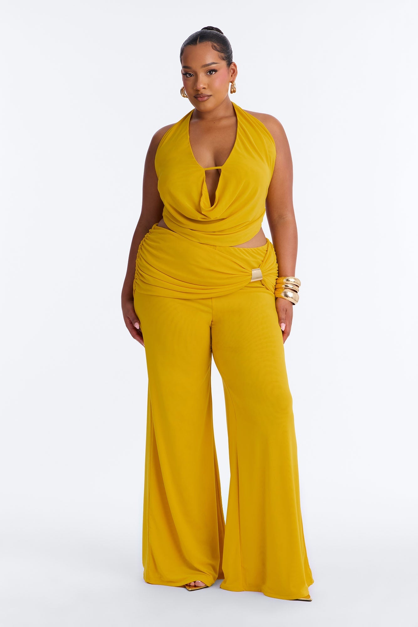 Rayna Halter Mesh Pant Set - Mustard