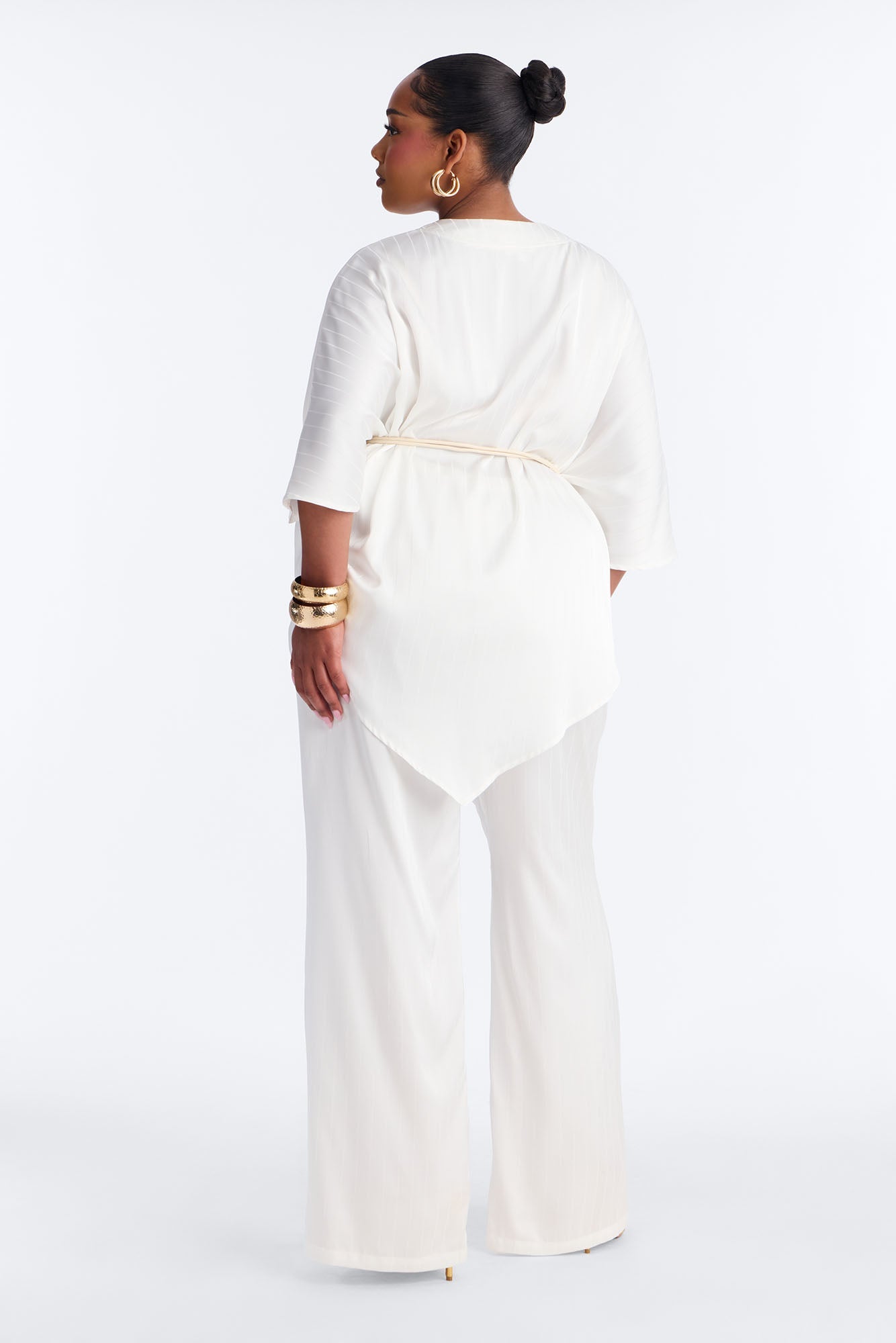 Draped In Elegance Satin 3 Piece Pant Set - Ivory