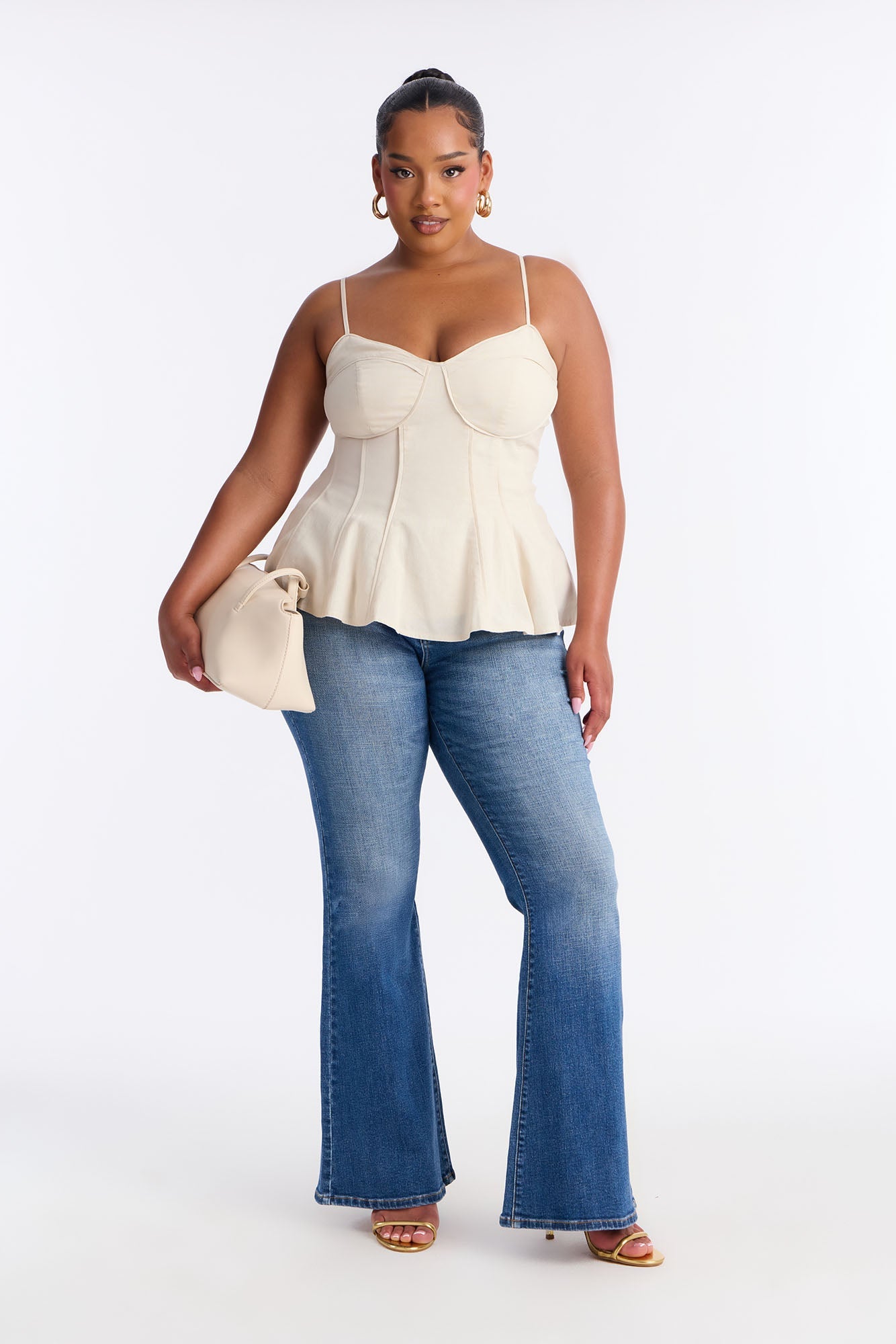 Pretty Please Peplum Linen Babydoll Top - Beige