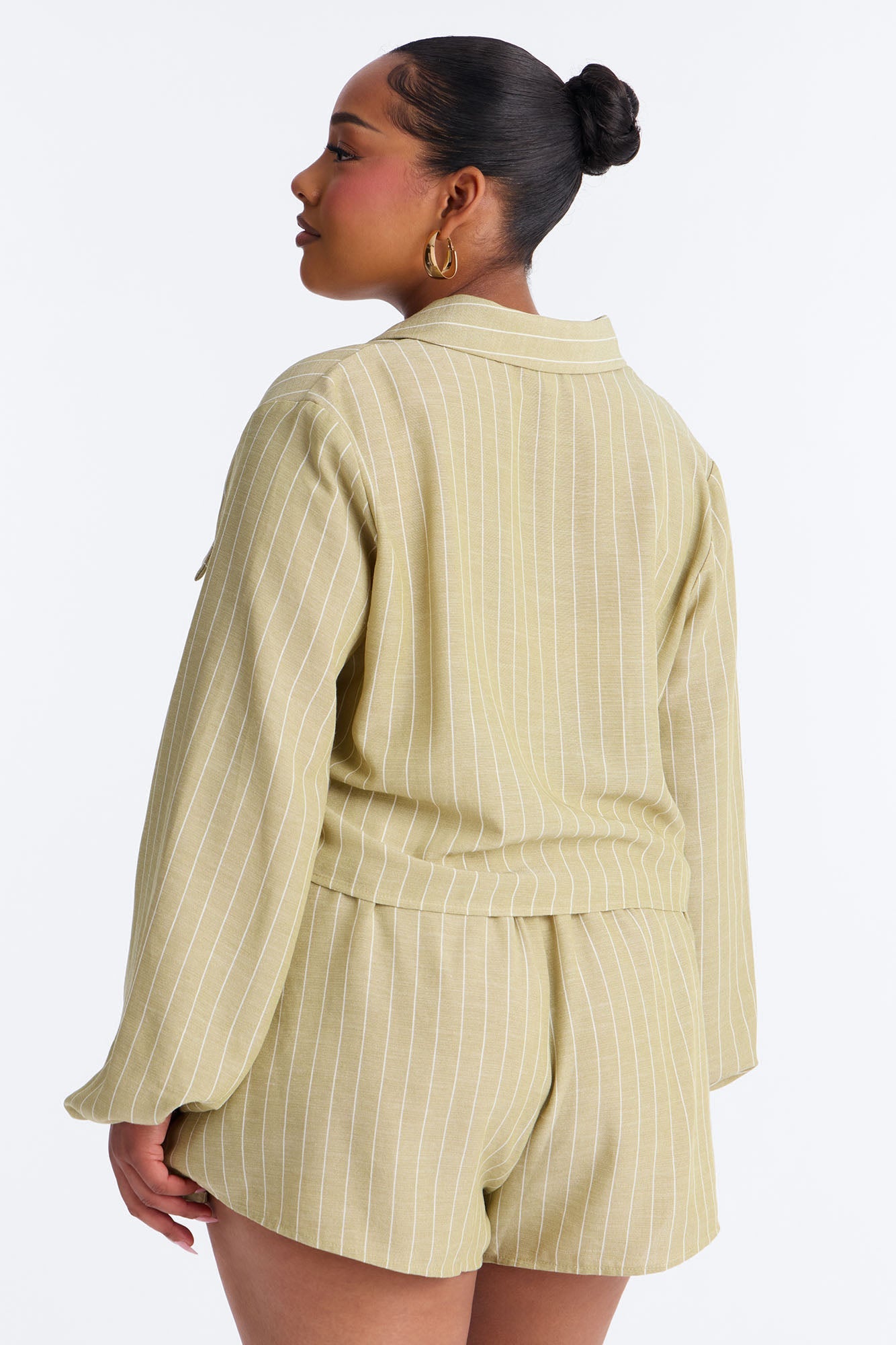 Kat Linen Button Up Short Set - Sage