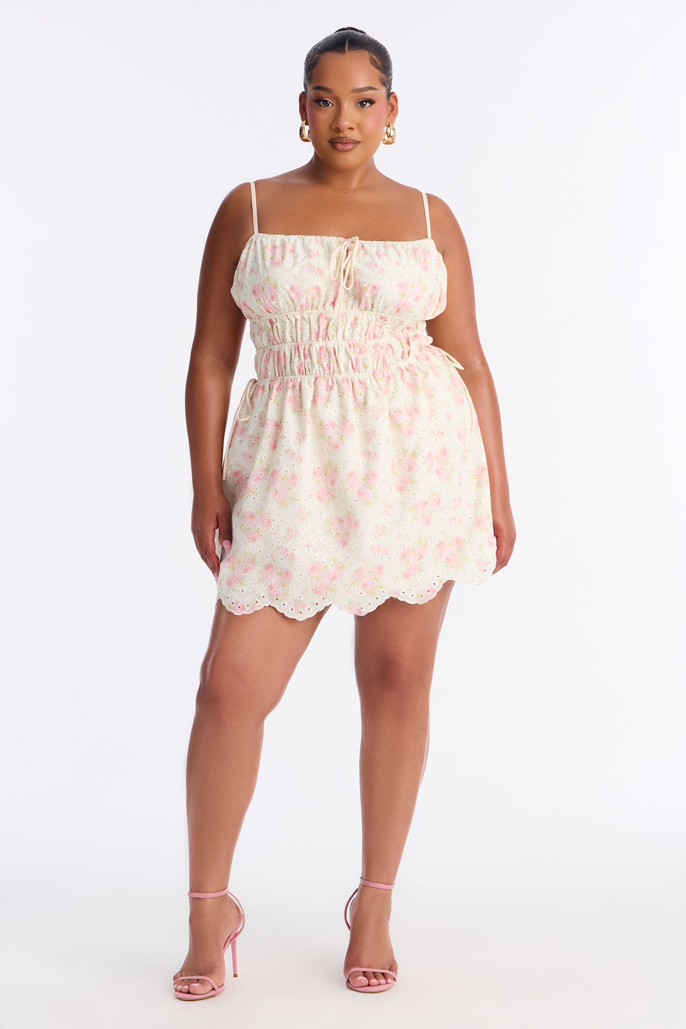 Skylar Floral Eyelet Mini Dress - Cream/combo