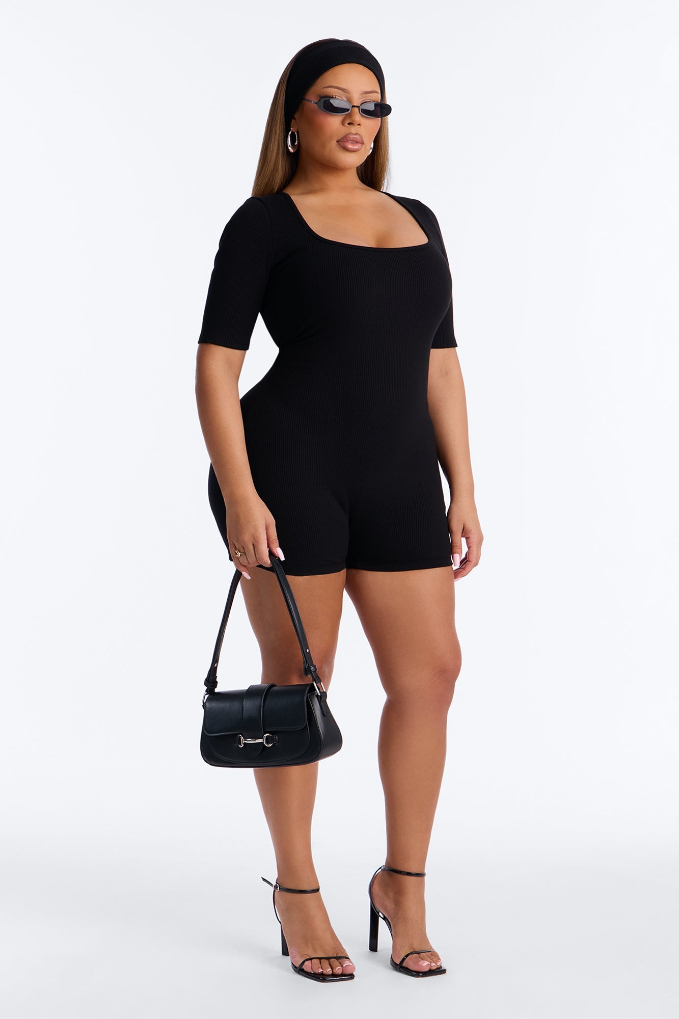 Karly Snatched 2 Piece Headband And Romper - Black