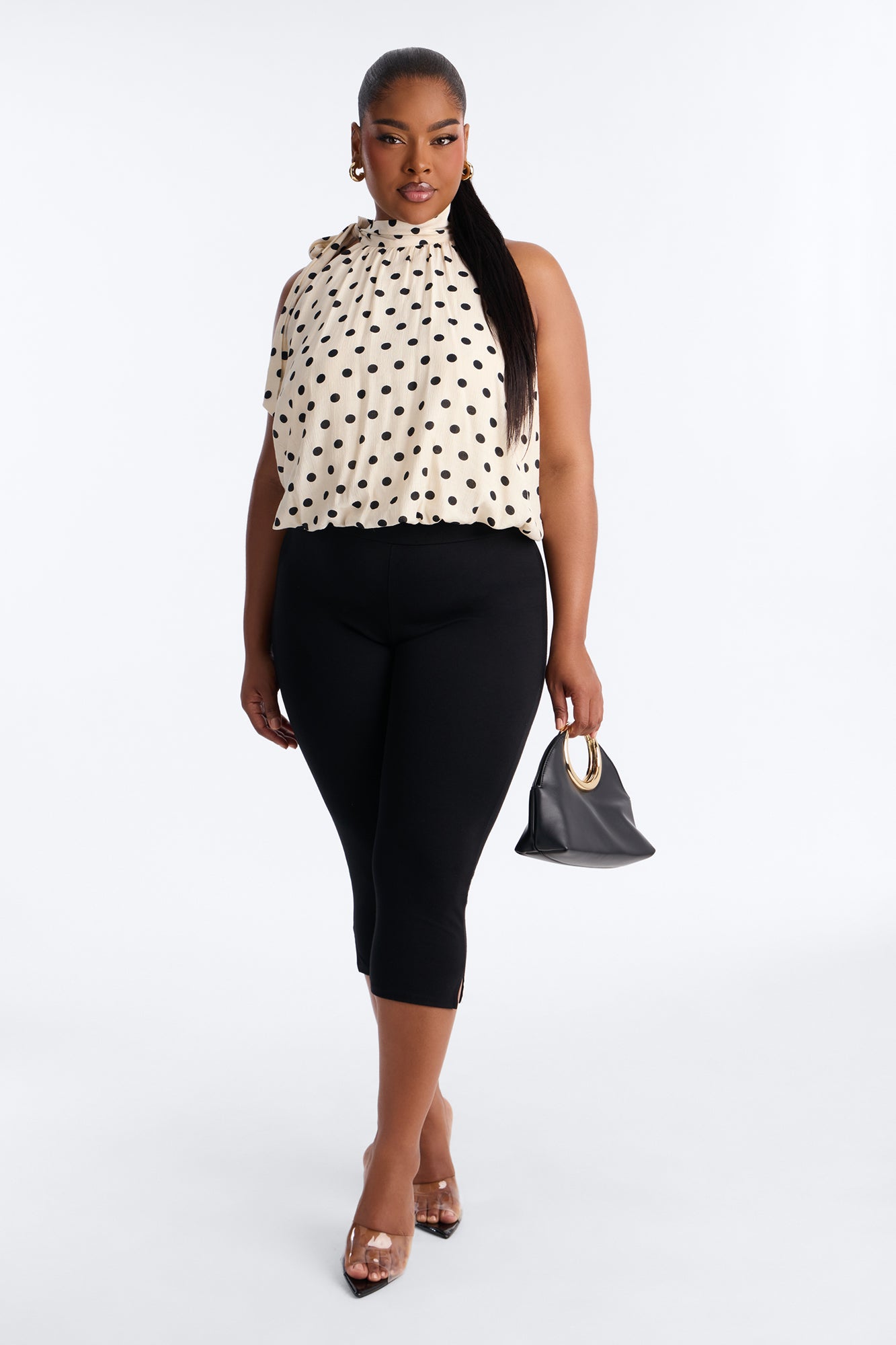 Retro Chic Mock Neck Polka Dot Airflow Top - Cream/combo