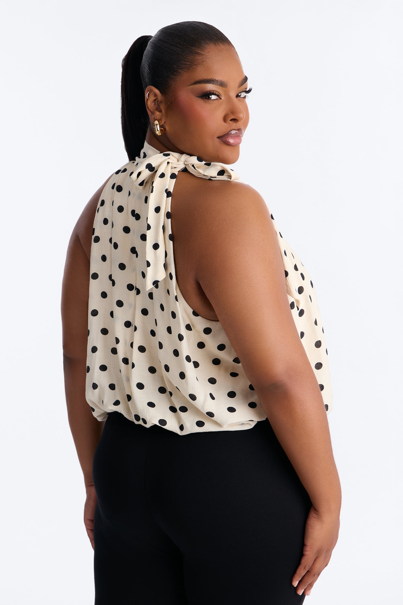 Retro Chic Mock Neck Polka Dot Airflow Top - Cream/combo
