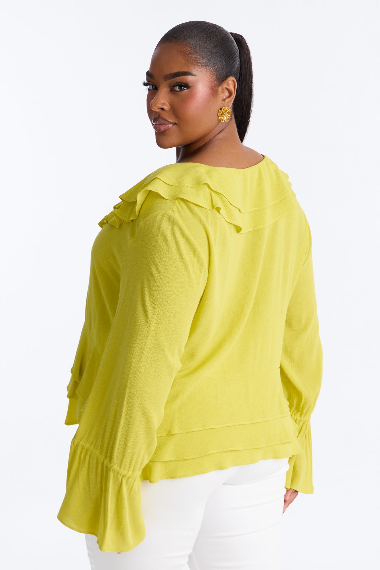 Summer Crush Ruffle Tie Front Flyaway Top - Chartreuse
