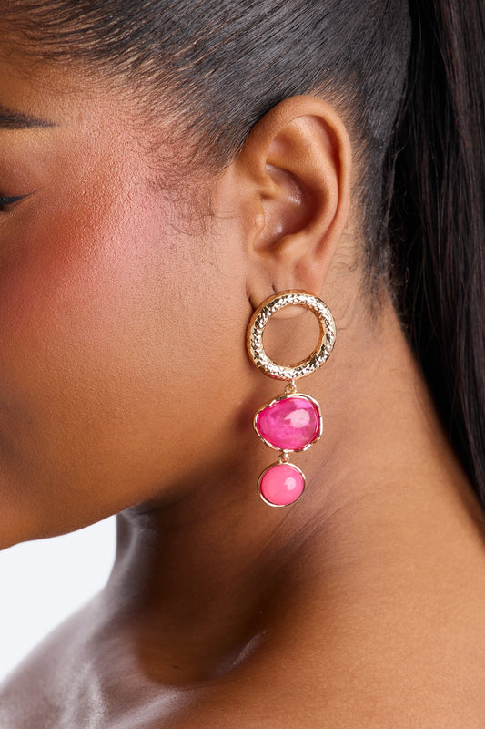 Sea Breeze Jeweled Drop Earrings - Gold/Pink