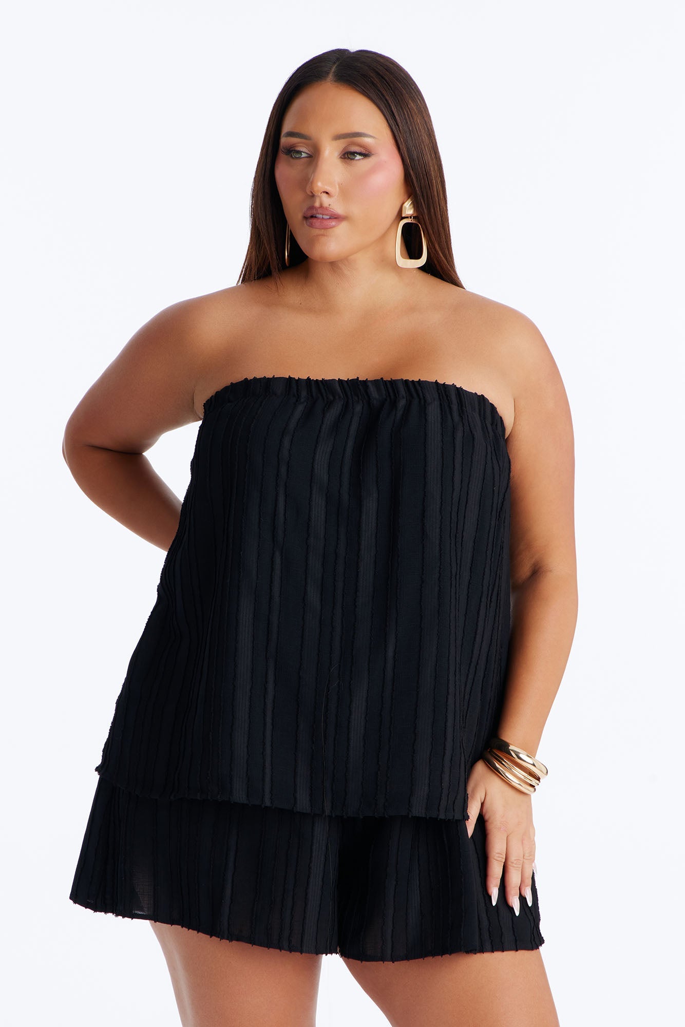 Kayley Strapless Tiered Romper - Black