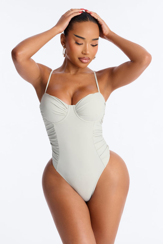 Sunsets In Aruba Underwire Ruched 1 Piece Swimsuit - Sage