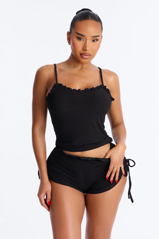 Kiss Goodnight Ruched Cami PJ Short Set - Black